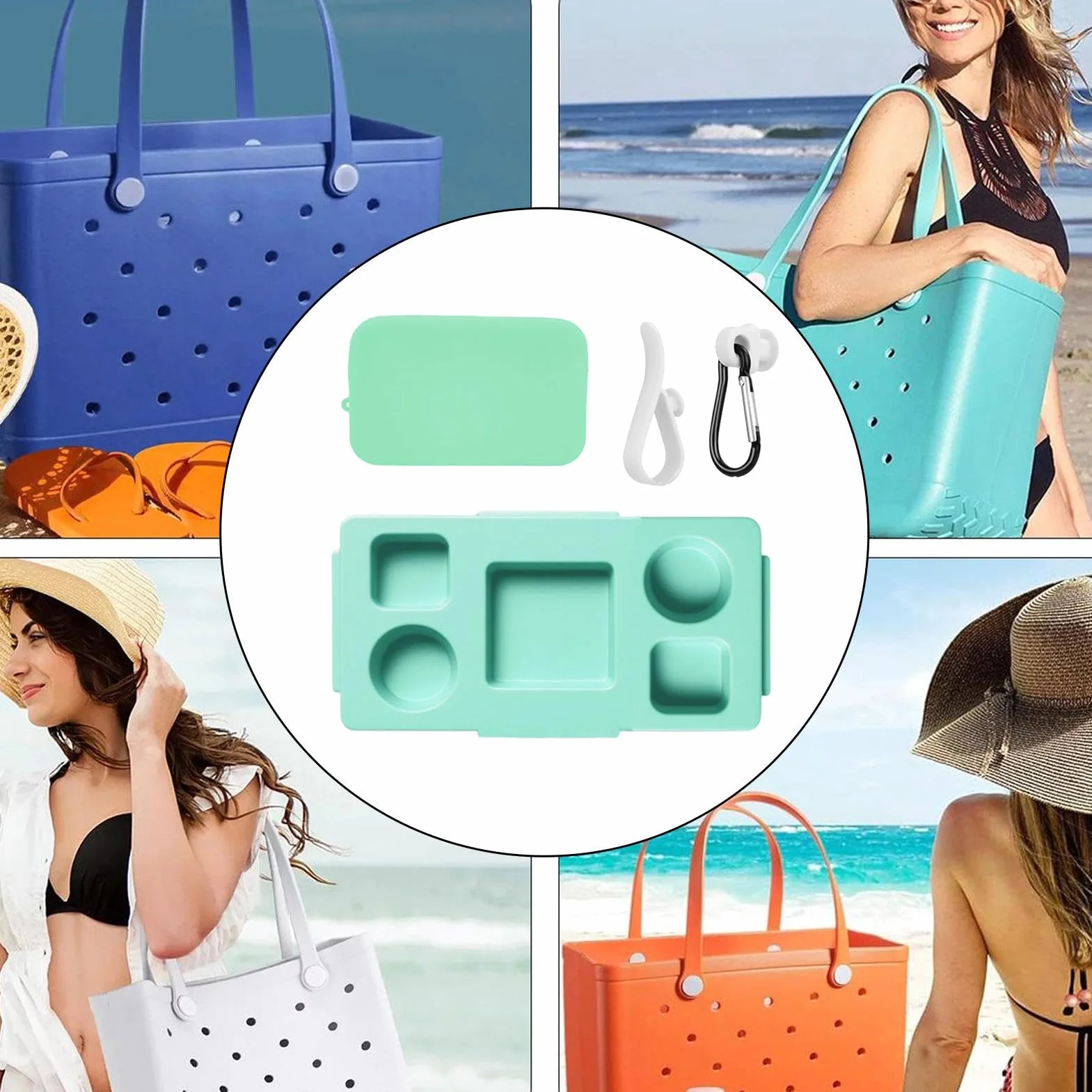 Bolsa de playa para bebidas y aperitivos, bandeja de EVA portátil para bebidas y aperitivos con soporte de teléfono de configuración rápida para uso en exteriores