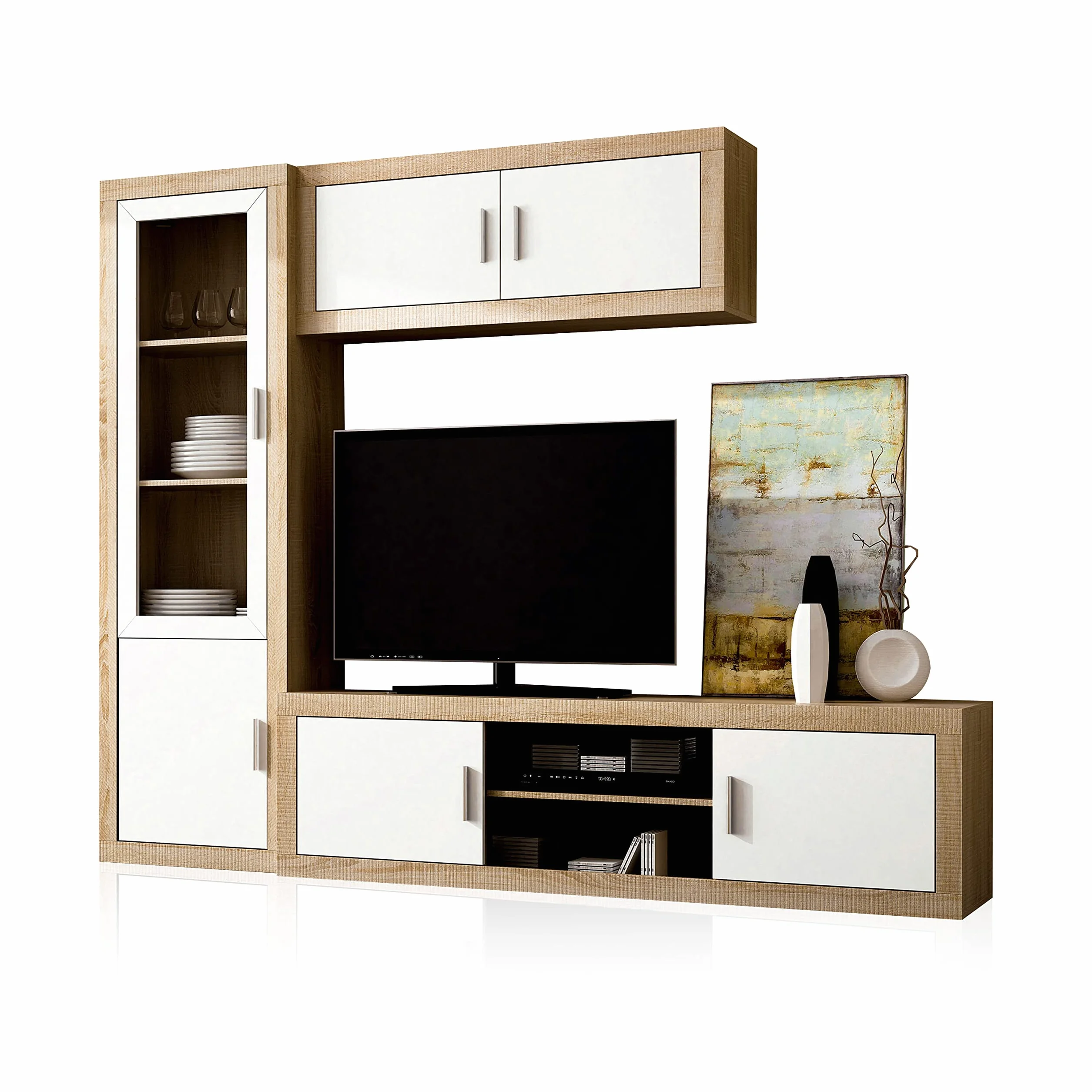 duehome | Salon Modular, Conjunto de Muebles de Salon, Modelo Nuka V1, Acabado en Cambria y Blanco, Medidas: 240 cm (Largo)