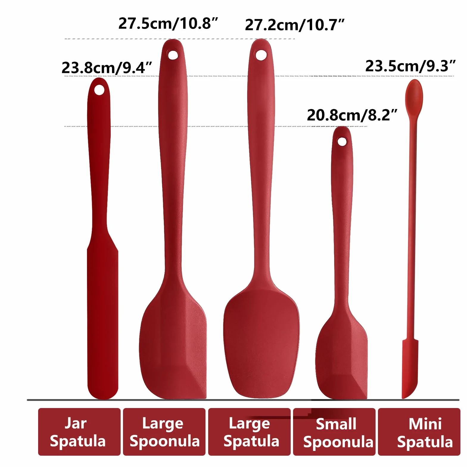 Juego de 5 espátulas de silicona rojas, resistentes al calor, juego de espátulas de cocina, aptas para lavavajillas, utensilios de cocina antiadherentes, para hornear y cocinar