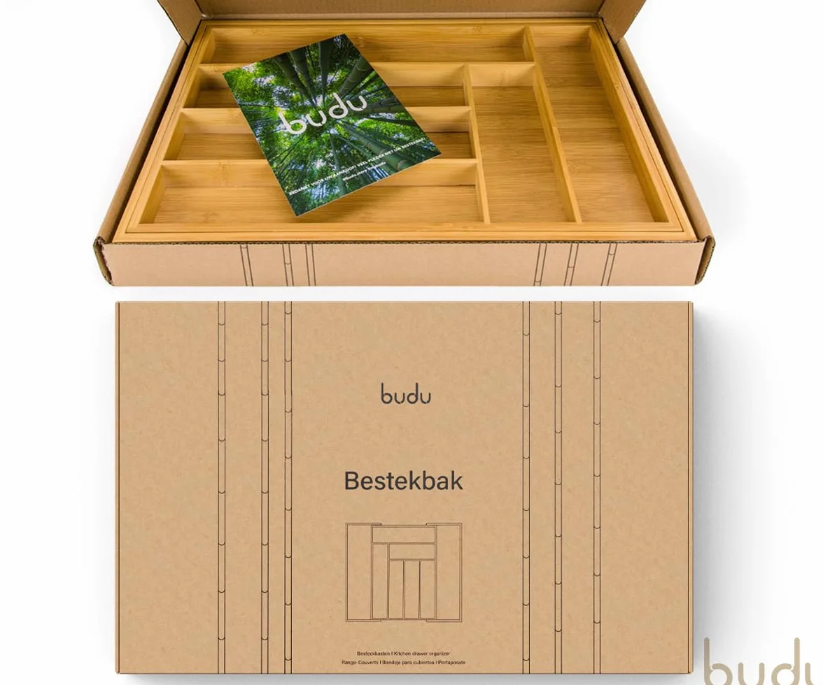 Bandeja para Cubiertos Extensible de Bambú 47 cm, Organizador de Cubiertos Ajustable para Cajón