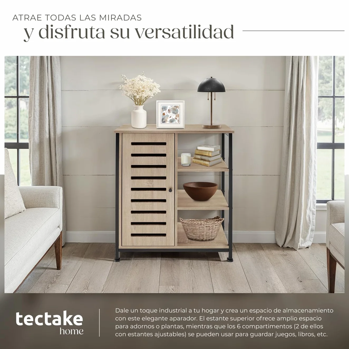 Aparador Estilo Industrial con Armario 71 x 32 x 82 cm Madera Roble Sonoma Puerta Izquierda