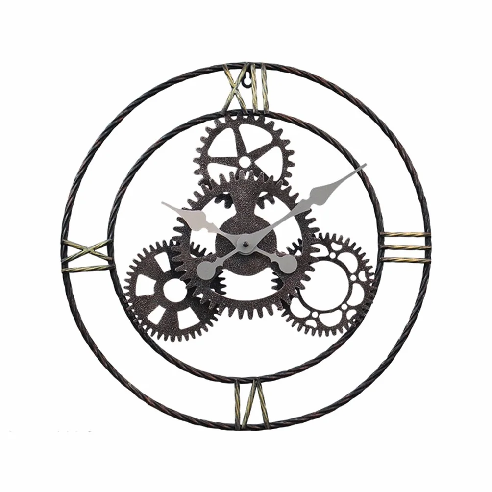 Reloj de pared grande de metal Estilo retro americano Reloj de pared del engranaje Loft Industrial Wind Hollow Retro Retro reloj montado en la pared Sala de estar Bar Cafe Interior números árabes relo