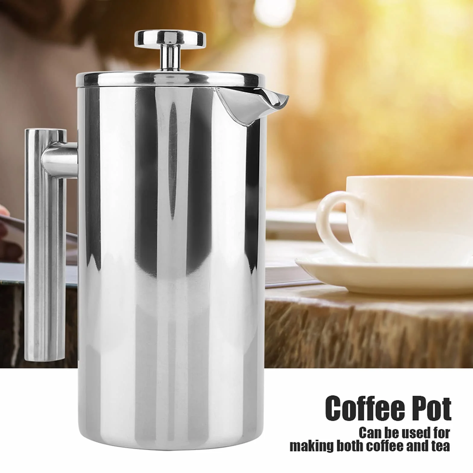 Tyenaza Máquina de Prensa Francesa, Olla de Prensa de café aislada de Acero Inoxidable con Filtro Prensa Francesa para el hogar y el café(800ML)