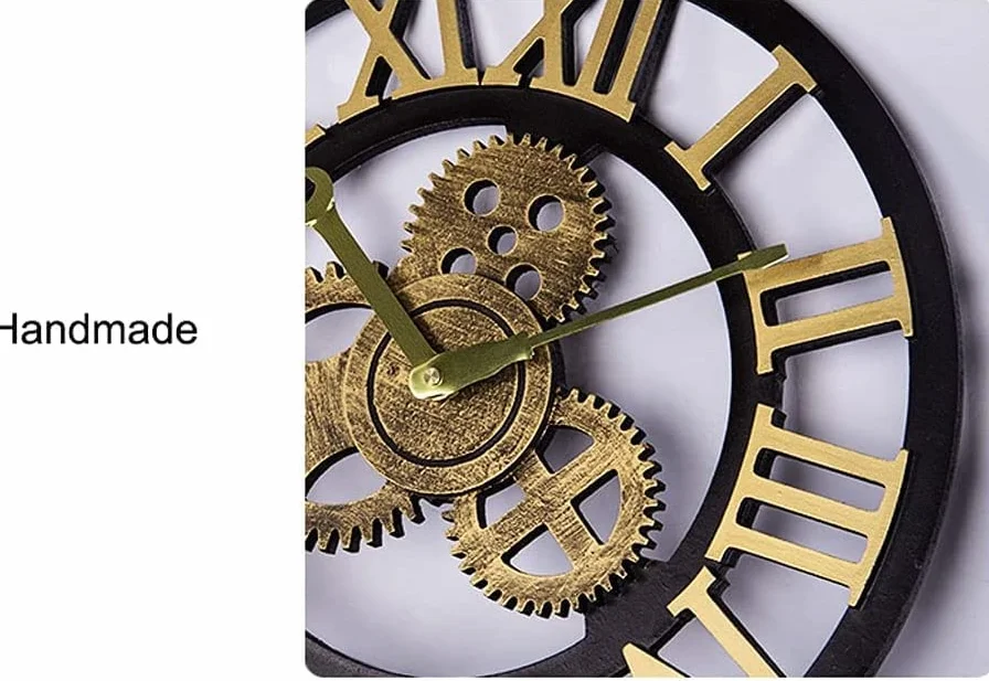 Habiba Regalo Reloj de Pared Retro, Reloj de Pared de Estilo Industrial silencioso Gear para Tienda, Sala de Estar, Dormitorio, Oficina, Decoraciones Hermosas y Elegantes para el hogar Reloj de Pared