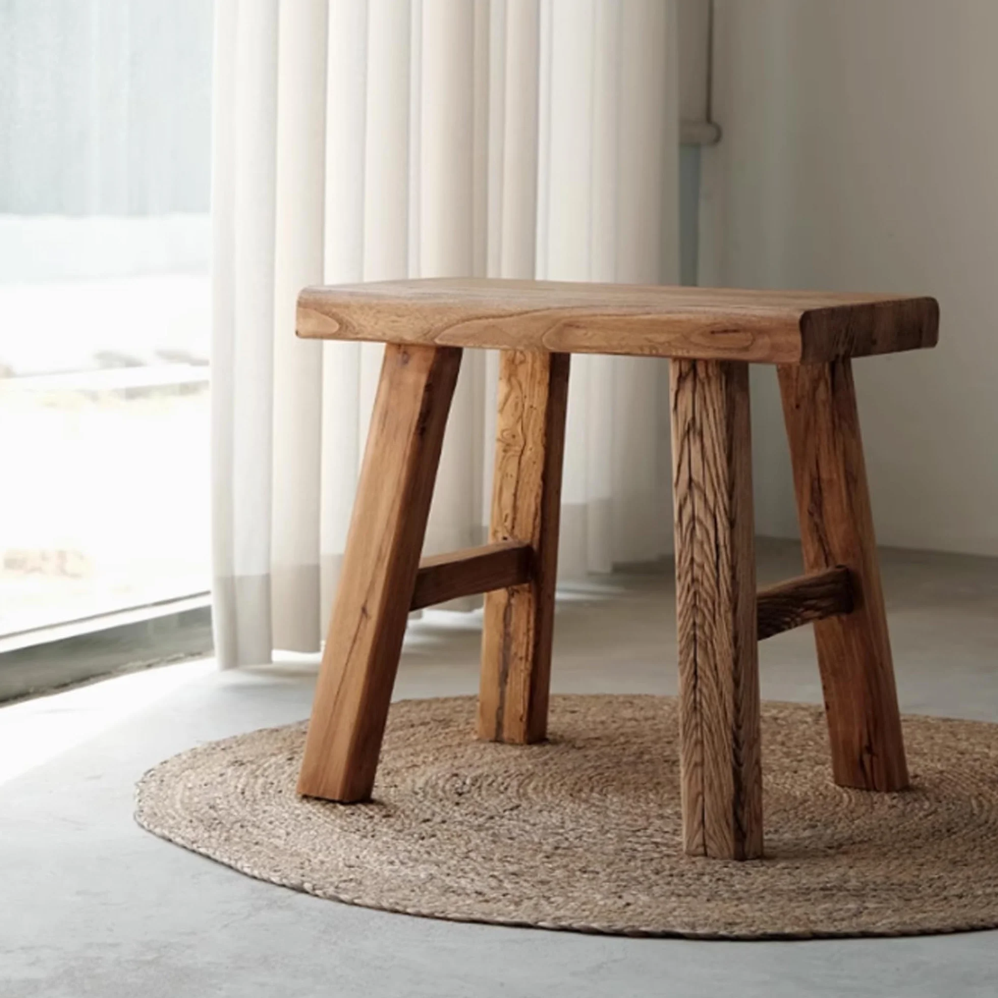 Taburete Woody Banco Madera Reposapies Salon Banqueta Dormitorio Banco Pie de Cama Taburete Tocador Maquillaje Otomana Madera Natural para Vestidor Sala de Estar Dormitorio(50cm(19.7in))