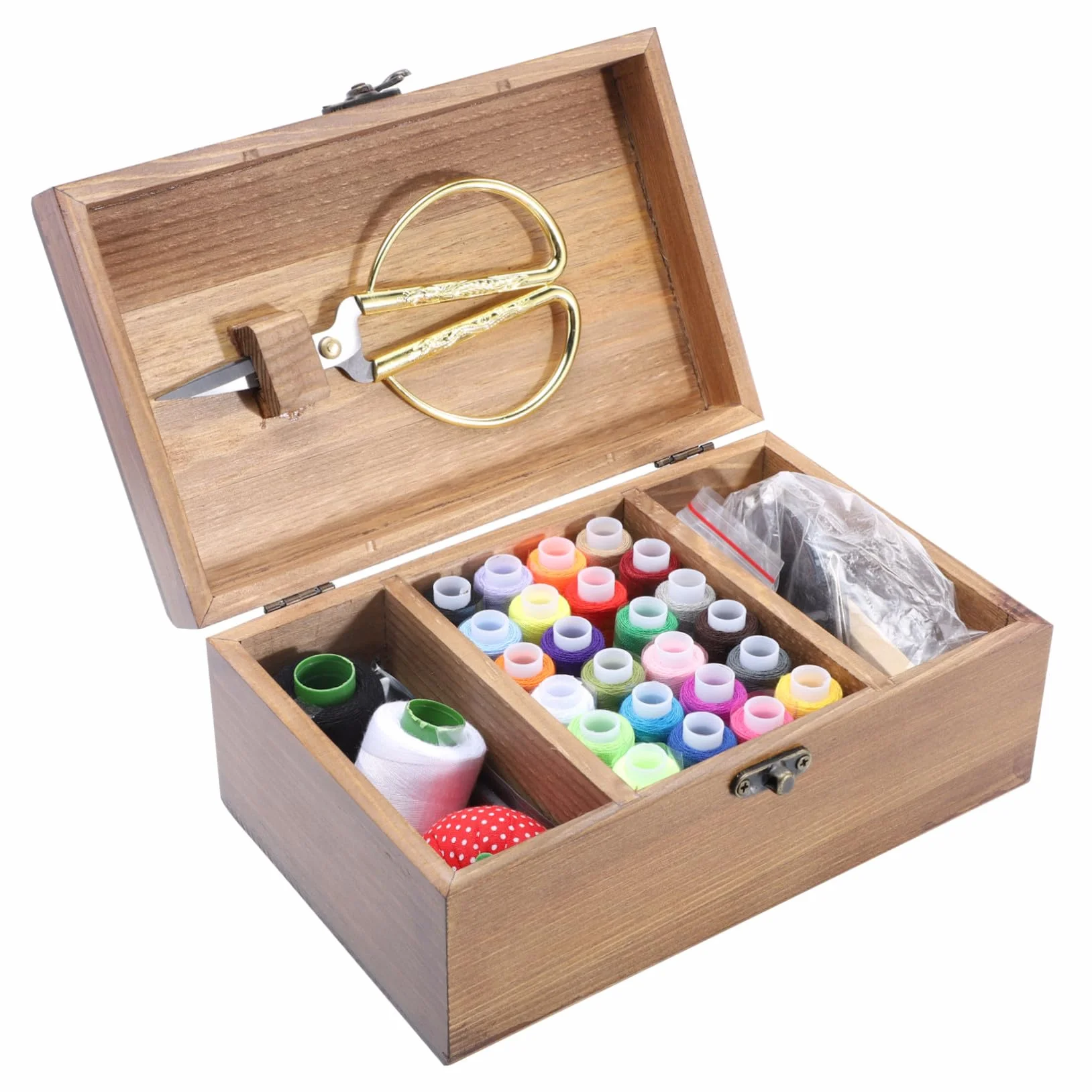 Baluue Costurero de Madera Retro Compacto con Kit Completo de Aguja Hilo Caja Organizadora para Herramientas de Costura el Hogar para Principiantes y Profesionales