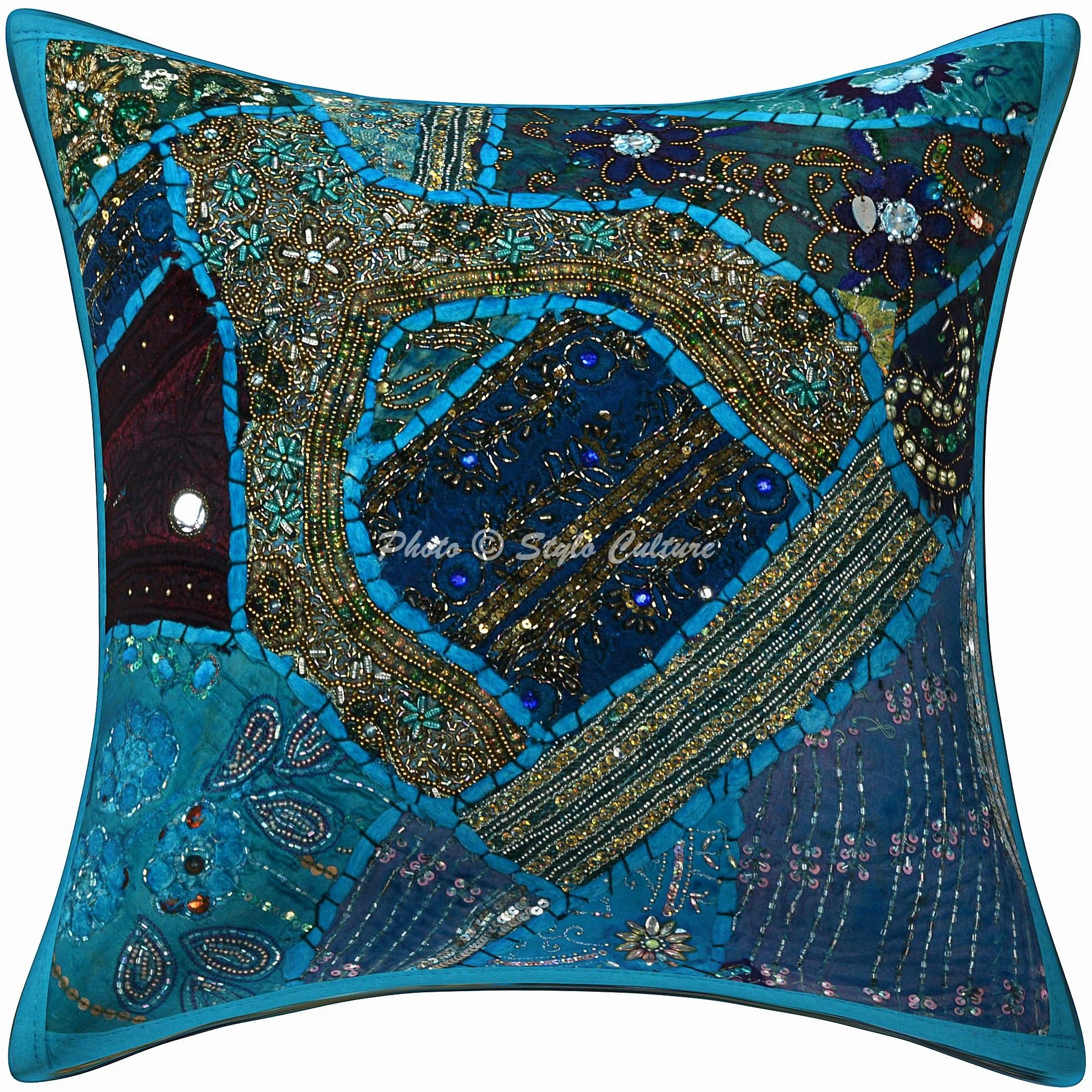 Boho Fundas De Almohadones Decorativa 40x40 cm Algodón Bordado Forros para Cojines Silla Turquesa 16x16 Inch Patchwork De Cuentas Cuadrado sobre Fundas para Cojines Cama - 5 Pcs
