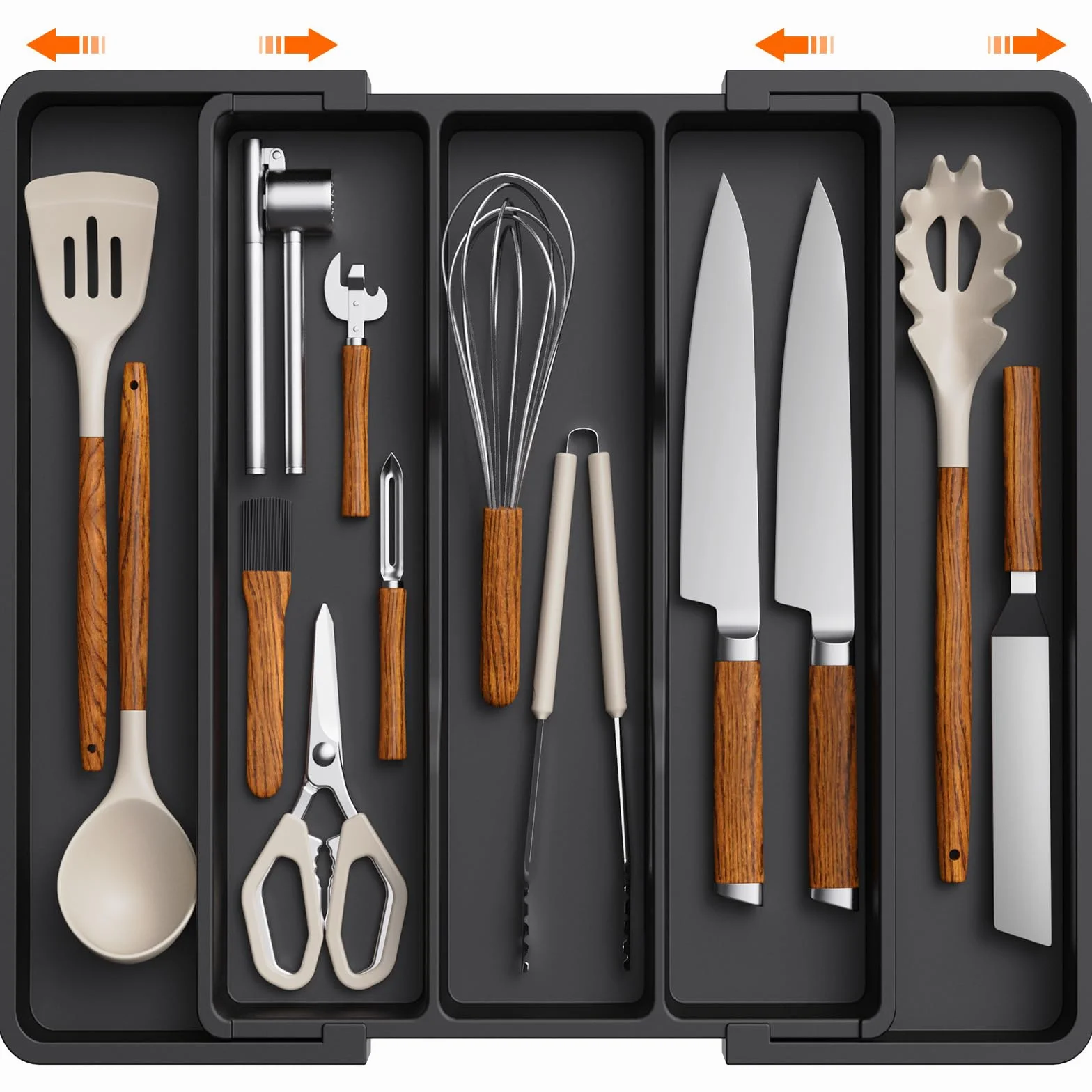 Lifewit Organizador de Cajones Expandible para Cocina, Ajustable 38-57 cm, Negro