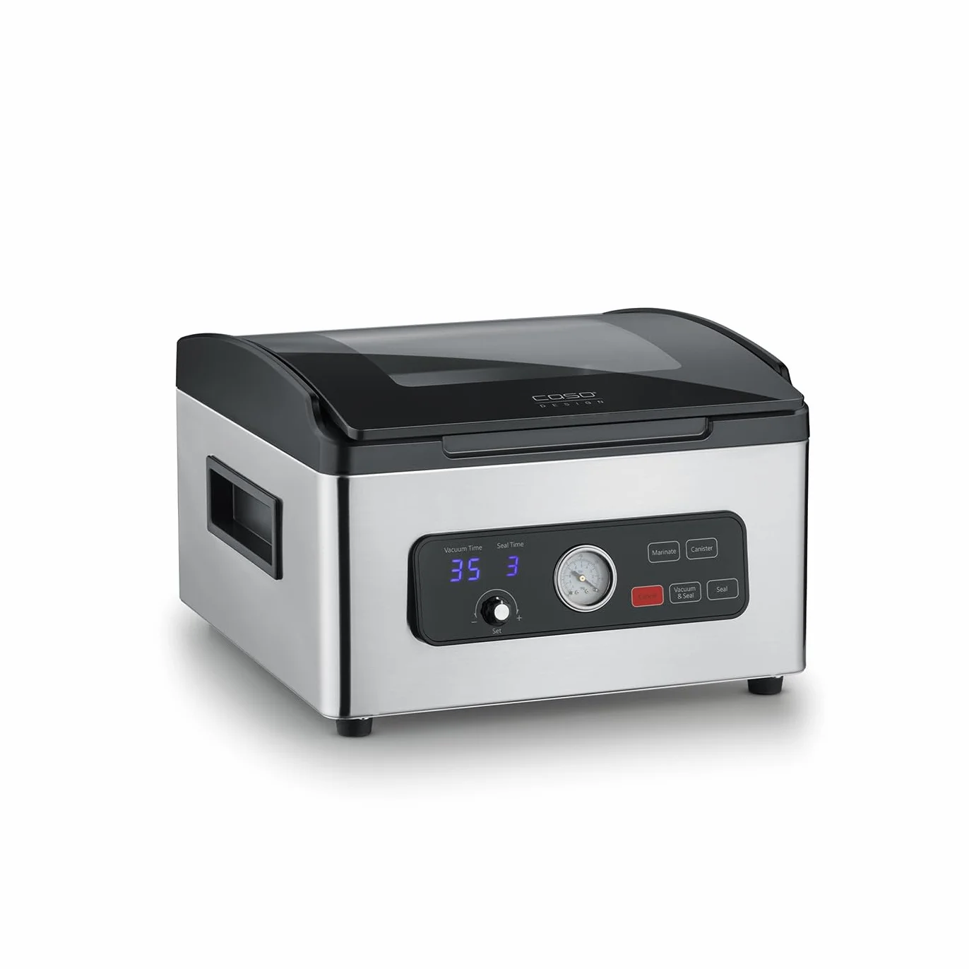 CASO VacuChef 700 - Sellador al vacío de cámara de acero inoxidable de 8 litros, fuerte bomba de vacío profesional de 70 litros/minuto, tapa de vidrio templado, para alimentos