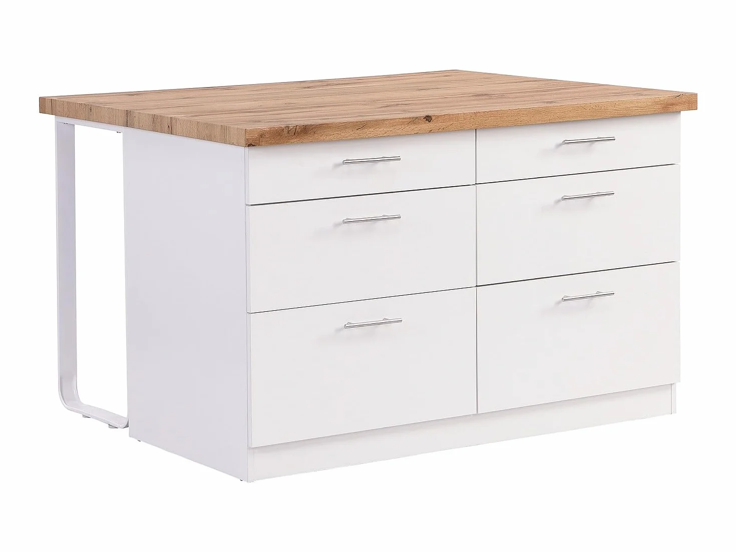 Vente-unique - Isla Central de Cocina con 6 cajones de MDF y Metal - Blanco y Natural Claro - ALEGRITA