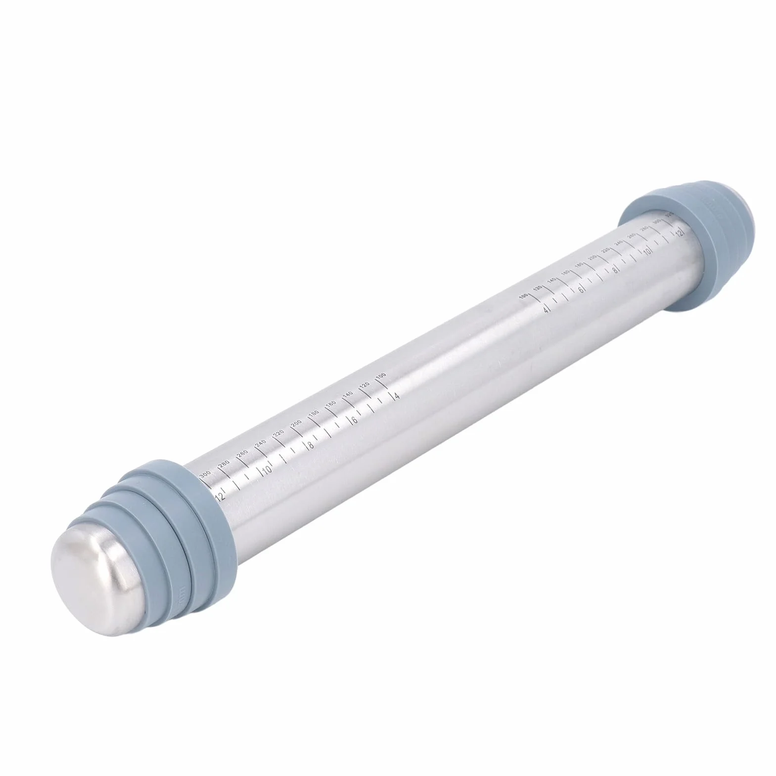Rodillo de masa de acero inoxidable con 4 anillos guía de silicona, 42 x 5,5 cm, antiadherente, antideslizante, control de grosor uniforme, herramienta esencial para hornear pasteles perfectos