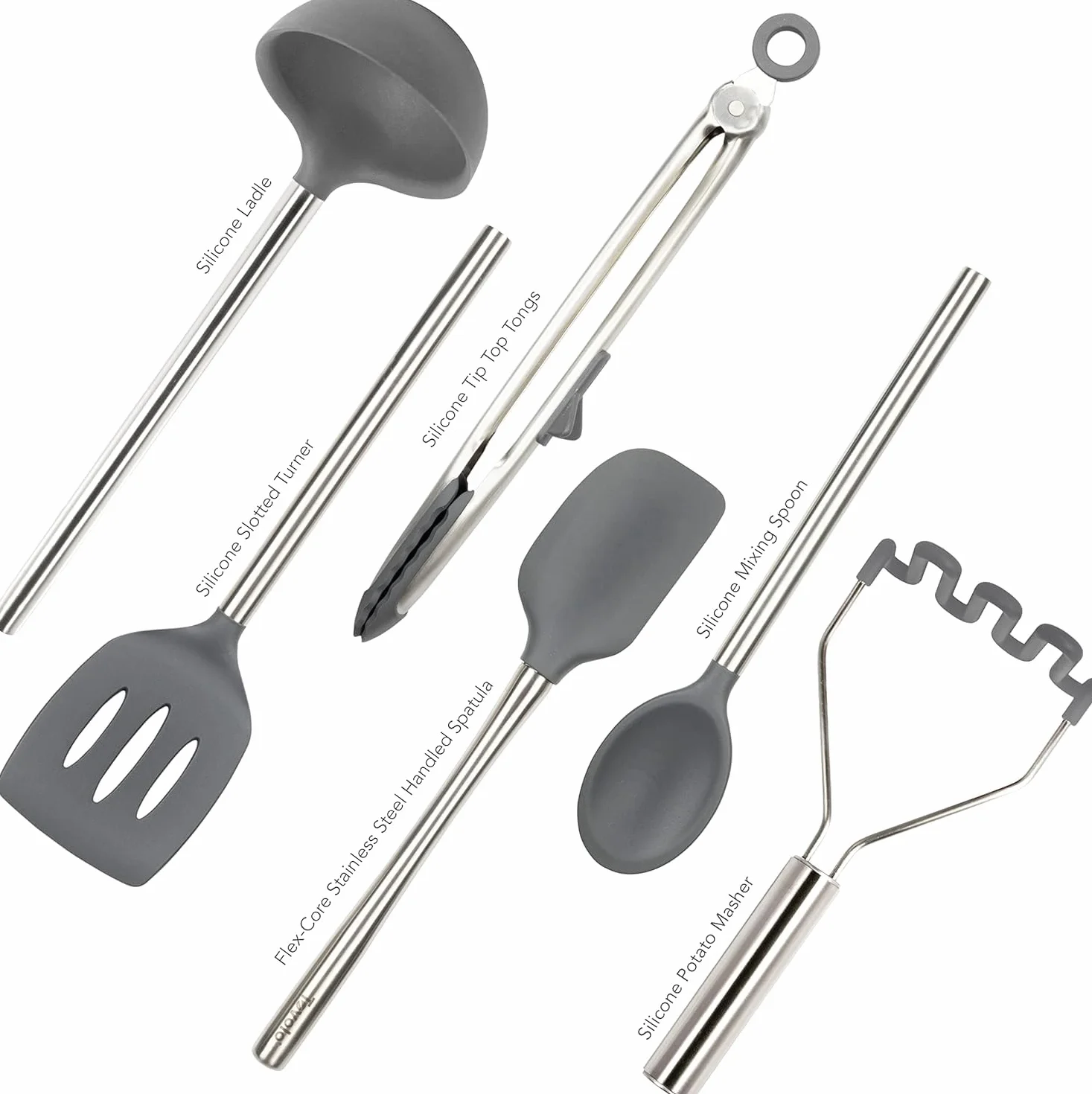 Tovolo Juego de 6 utensilios de silicona (carbón) – Utensilios de cocina y gadgets esenciales para hornear, cocinar, preparar alimentos, parrilla, hogar, apartamento y regalo/sin BPA y apto para