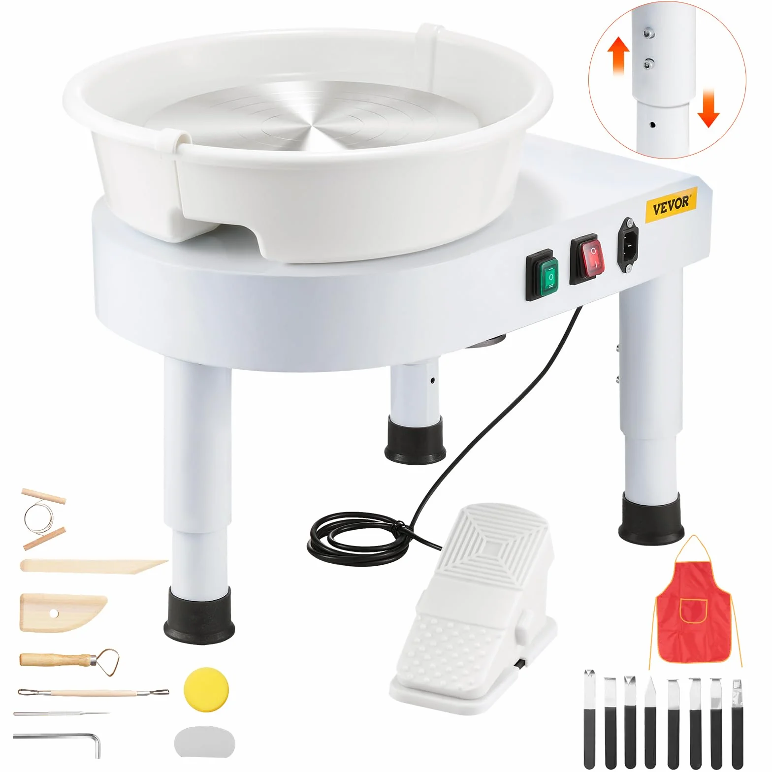VEVOR Máquina Eléctrica de Cerámica con 16 Herramienta de Modelado, 11 pulgadas de Tamaño del Tocadisco, Máquina de Rueda de Cerámica 0-300r/min, 65x42x42cm Máquina de Formación de Cerámica Blanco