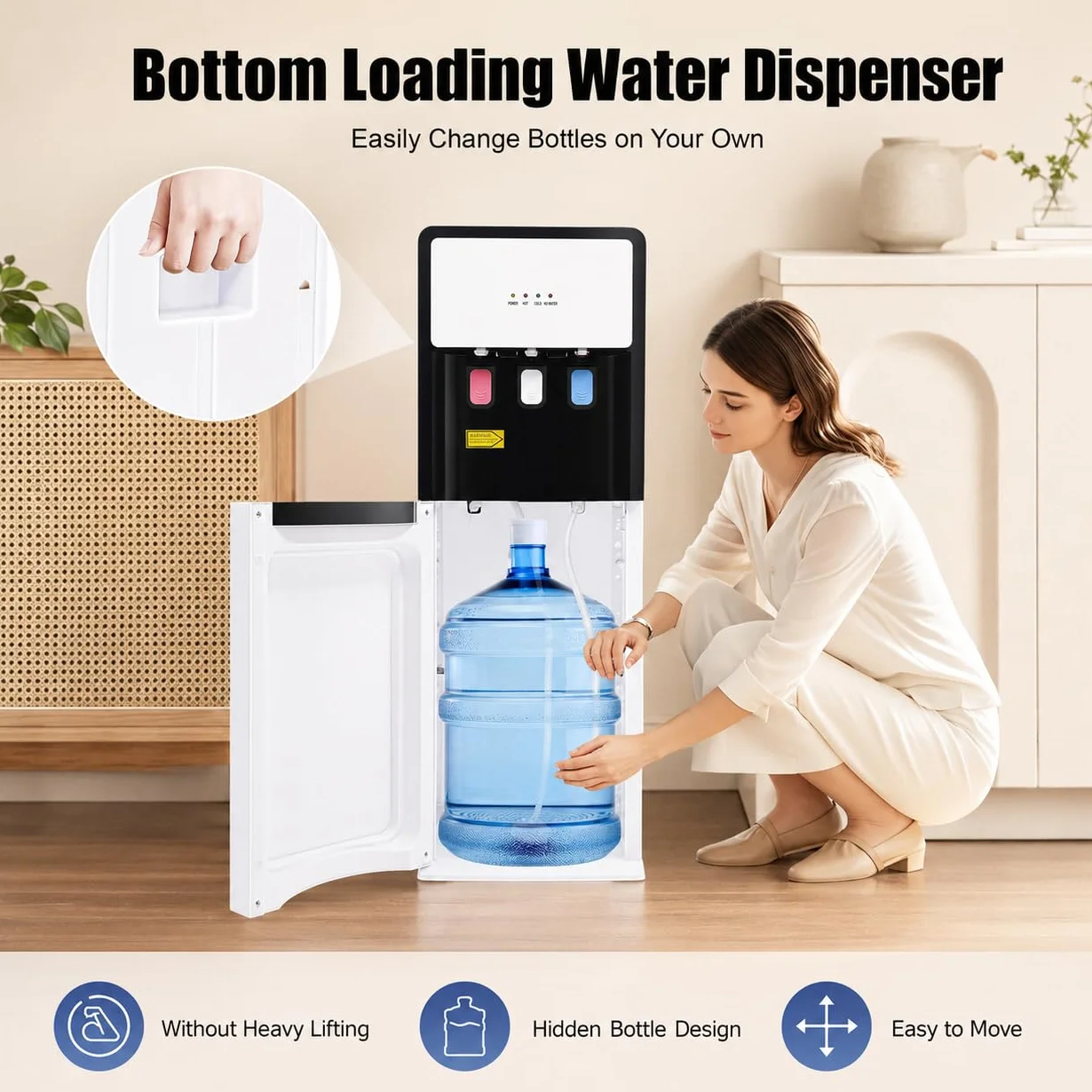 Fuente de agua fría y caliente, dispensador de carga inferior, oficina