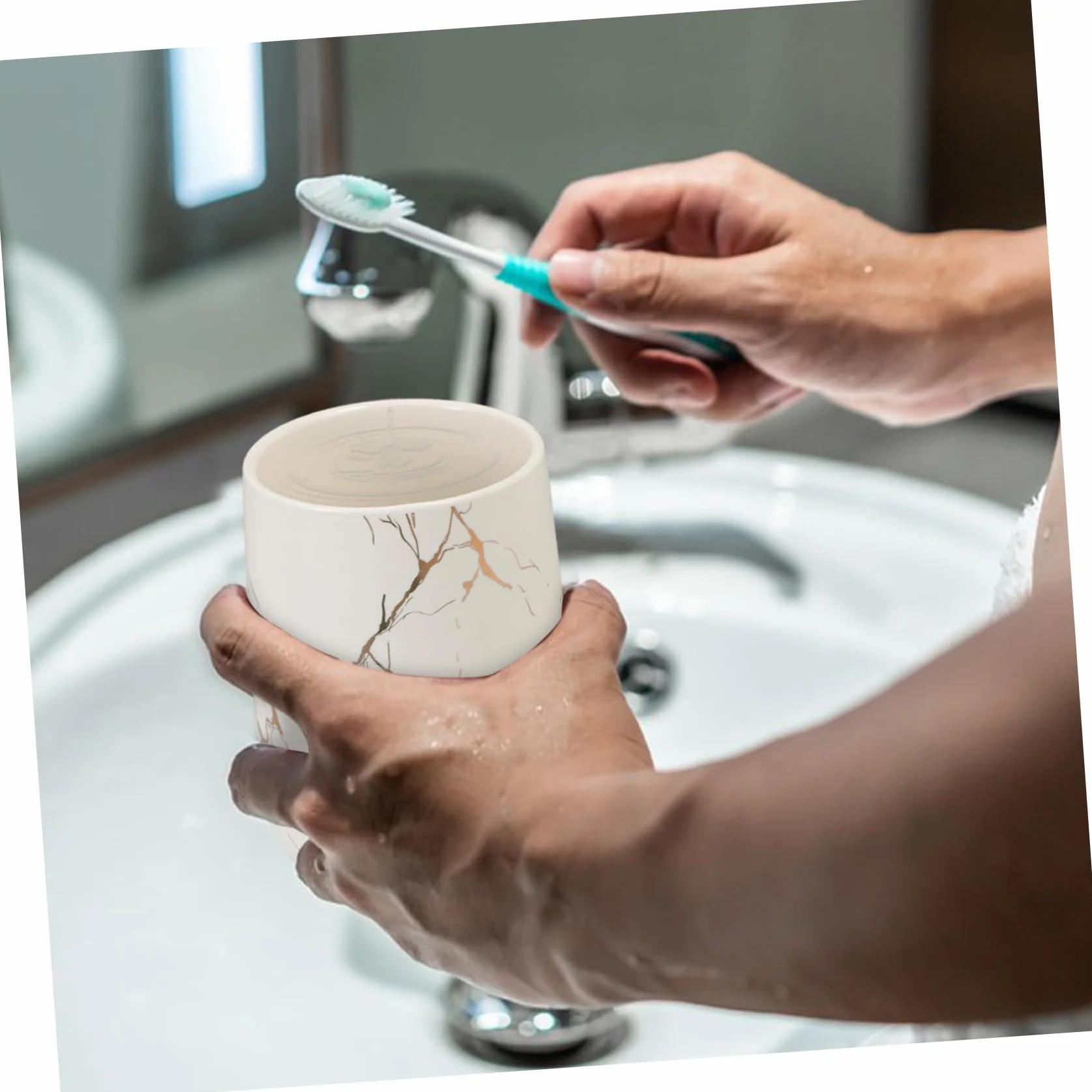 Cabilock Vaso Resistente Diseño para Cepillos de Blanco Dientes de Cerámica Moderno para Baño Accesorios de Baño Decorativos y Adecuado Doméstico
