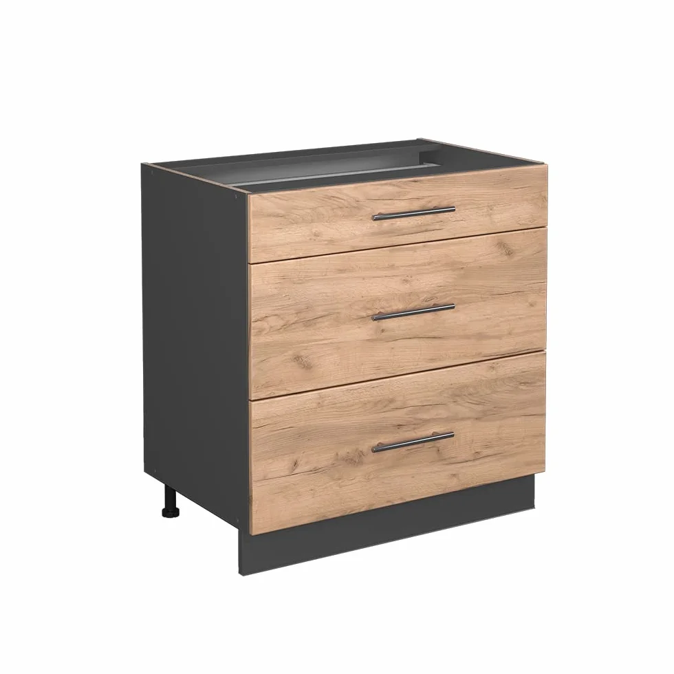 Vicco Mueble bajo de Cocina Fame-Line, Roble Dorado, 80 cm con 3 cajones, sin encimera, para Combinar con Otros módulos de la Serie Fame-Line