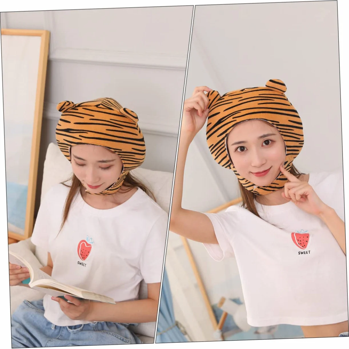 TOPBATHY 4piezas Sombrero De Peluche De Tigre Divertido Para Fiestas Accesorio De Disfraz Para Carnaval y Cosplay Diseño De Animal Material Suave y Cómodo