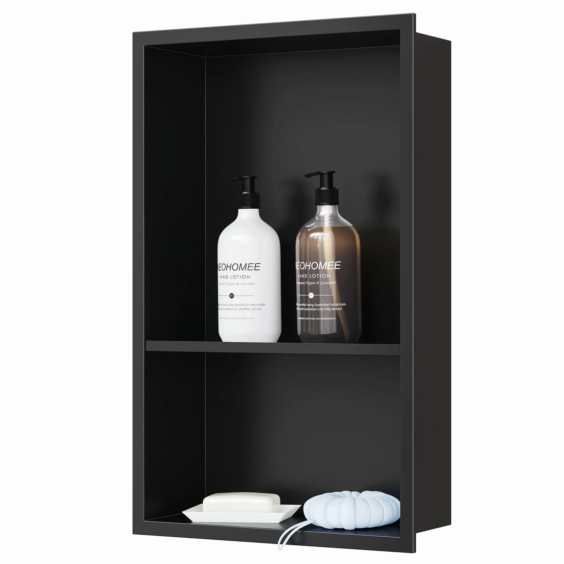 Neodrain nicho de ducha de acero inoxidable con estante empotrado doble nicho de almacenamiento de ducha para baño, 45 x 30 x 10 cm, color negro