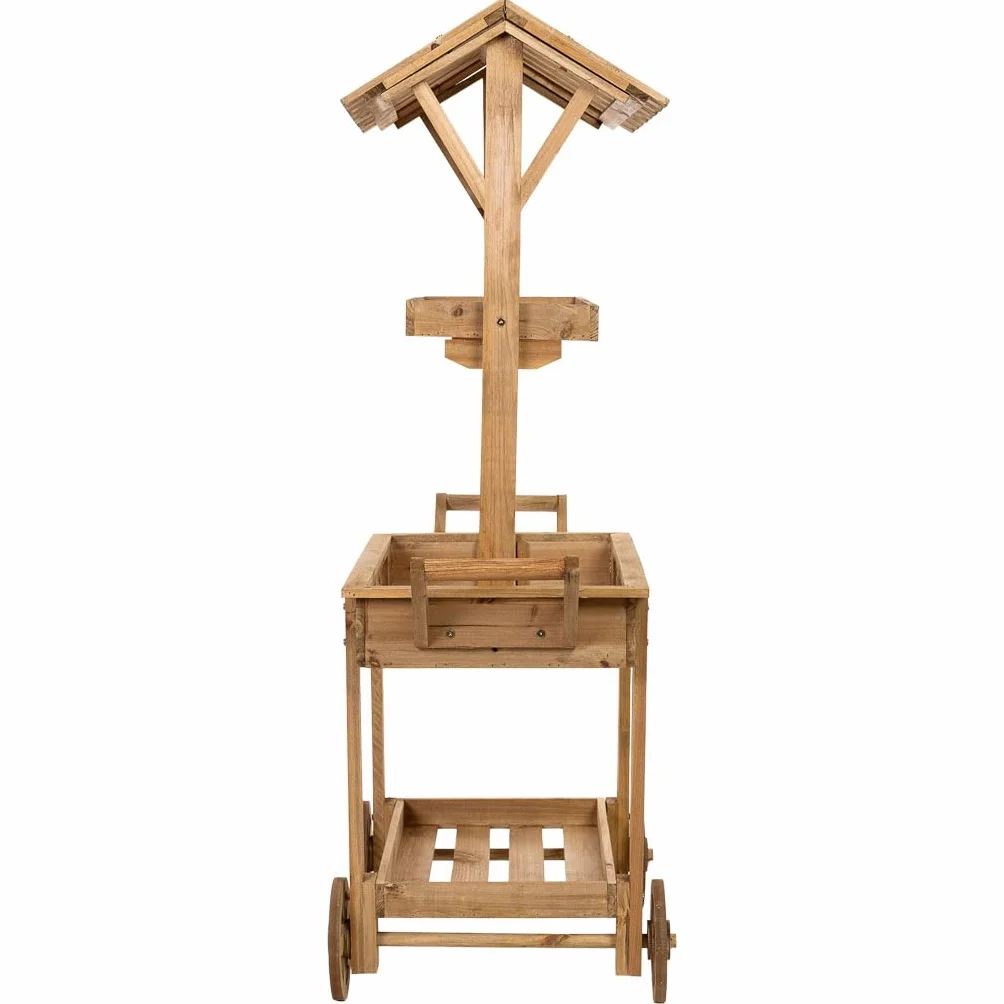 WANDERLUST DECO Carro expositor-estantería de madera con 3 bandejas 90x47x137h cm