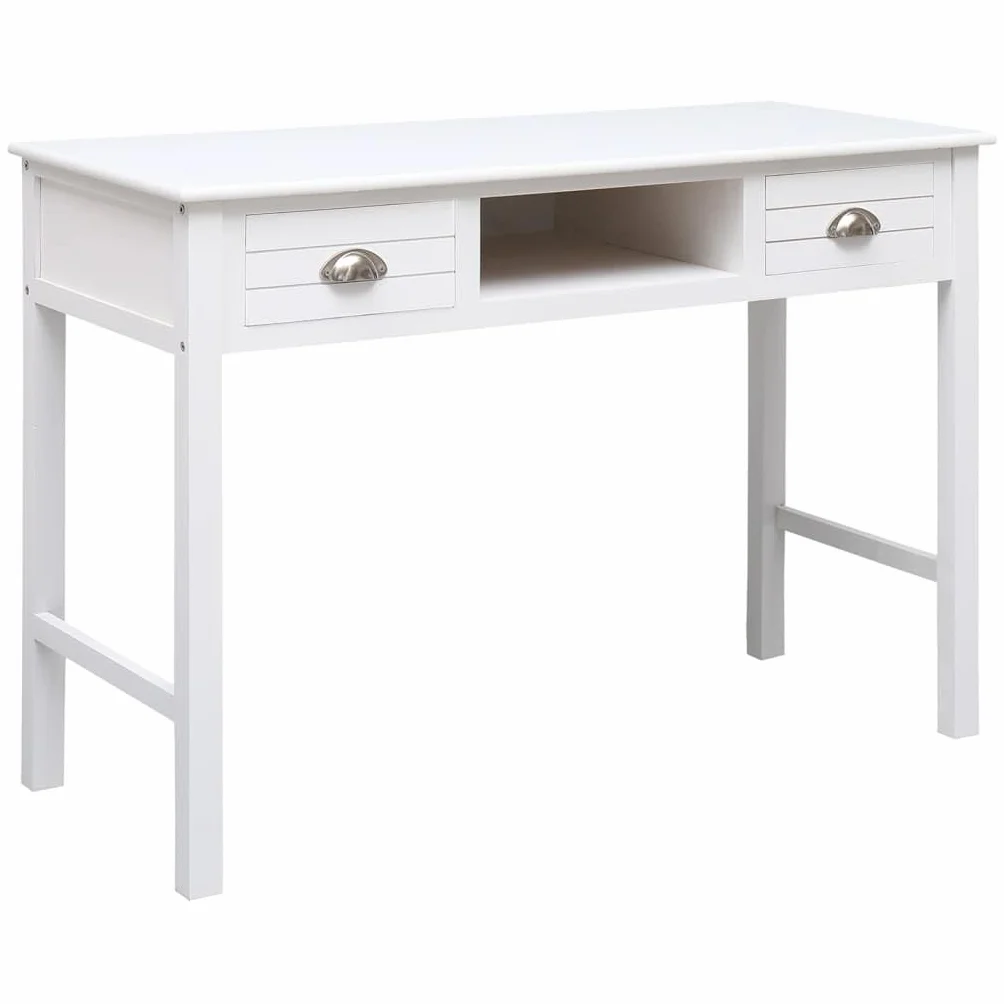 vidaXL Escritorio de Madera Maciza de Paulownia Blanco 108x45x76 cm