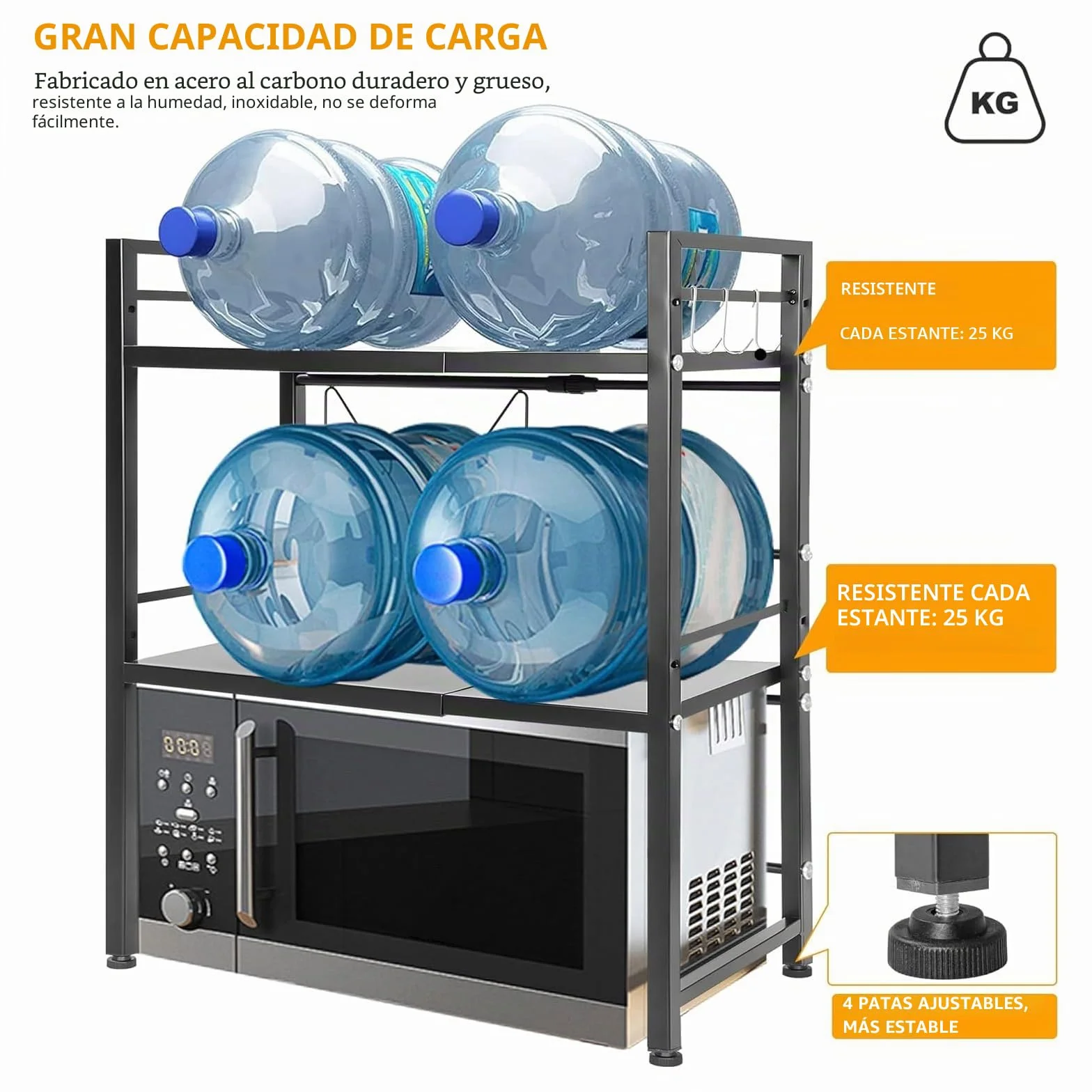 OUUTMEE Estantería expandible para microondas, estantería para microondas ajustable en altura de acero al carbono, organizador de mesa de cocina plegable para tostadora (negro de 3 niveles)