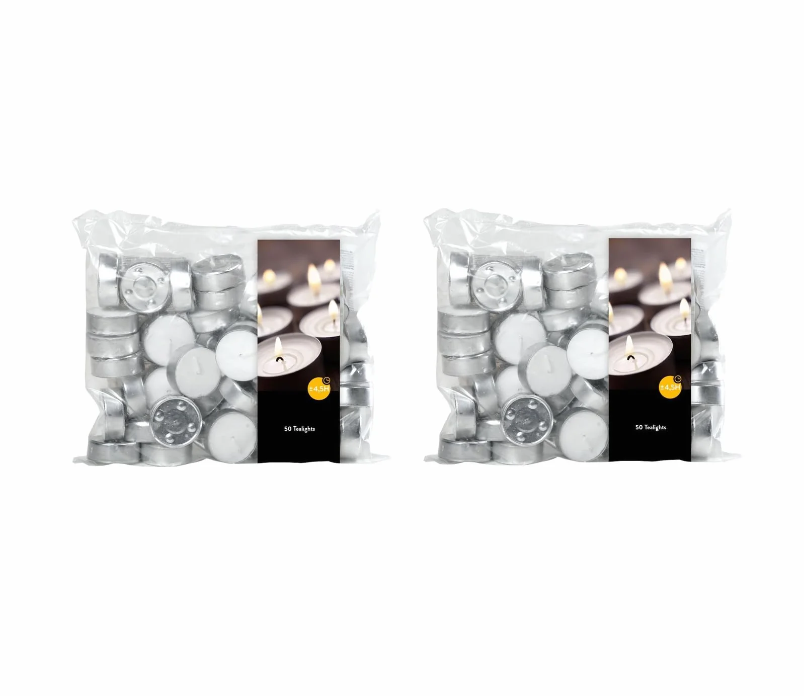 Velas de té (2 paquetes de 50 unidades, 2 bolsas de 100 velas de té), tiempo de combustión: 4,5 horas, sin hollín, para portavelas, vasos de velas, lámparas aromáticas, candelabros y portavelas –