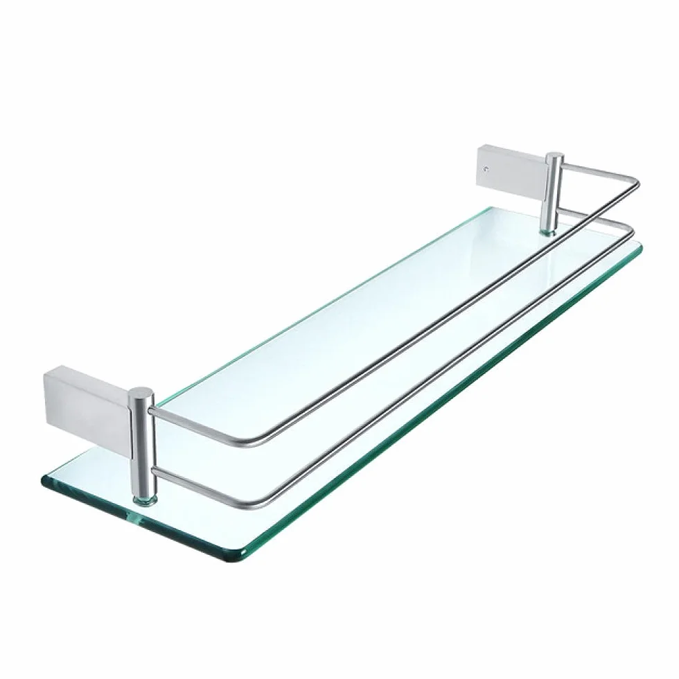 Estante de baño negro 304 de acero inoxidable para montaje en pared, estante para ducha, estantes cuadrados de vidrio para baño, estante plateado_50cm
