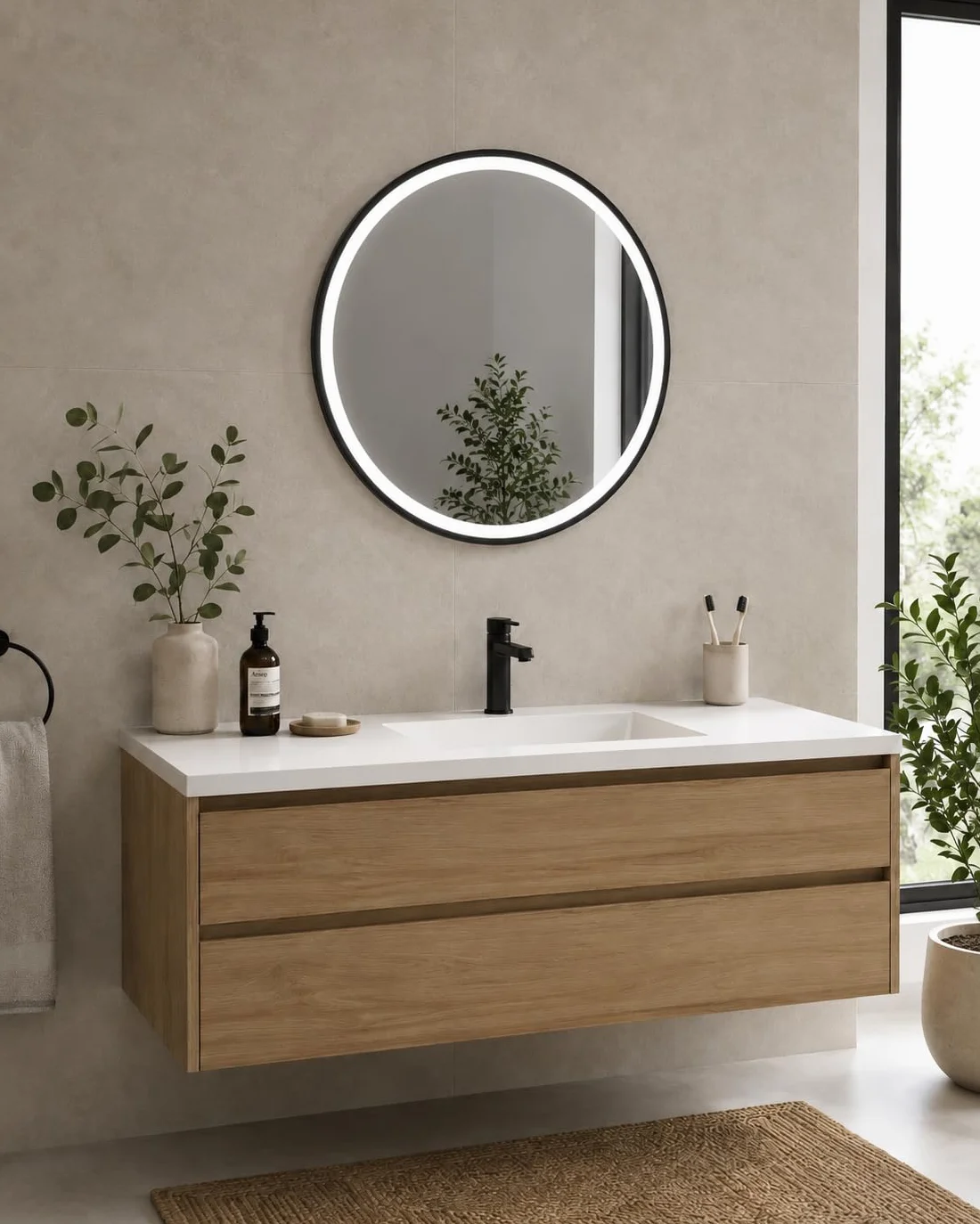 Talos Espejo de baño con iluminación de 60 cm, LED Blanco Neutro, Marco ABS Negro, protección contra Salpicaduras IP24