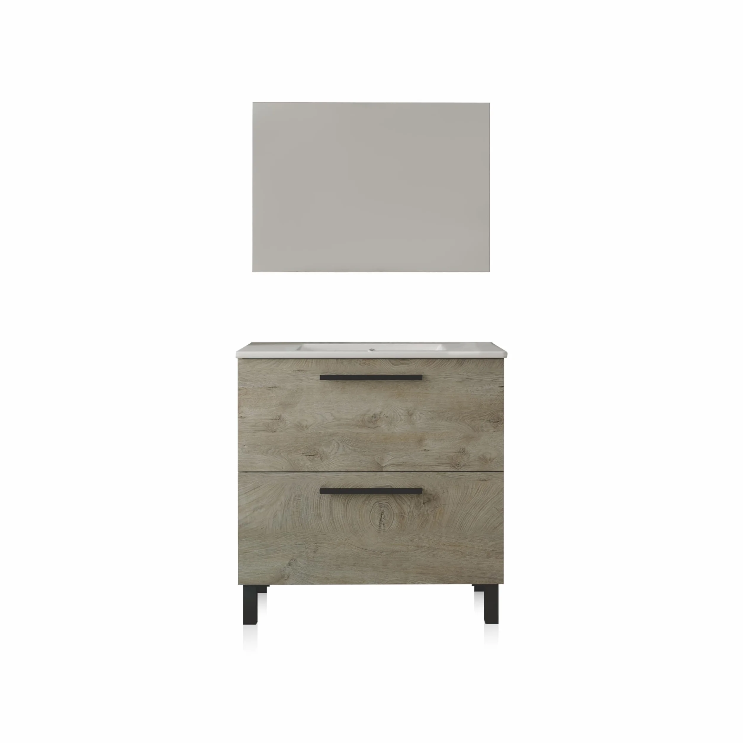 Mueble de Baño Sense 80 cm Roble Alaska con 2 Cajones y Espejo