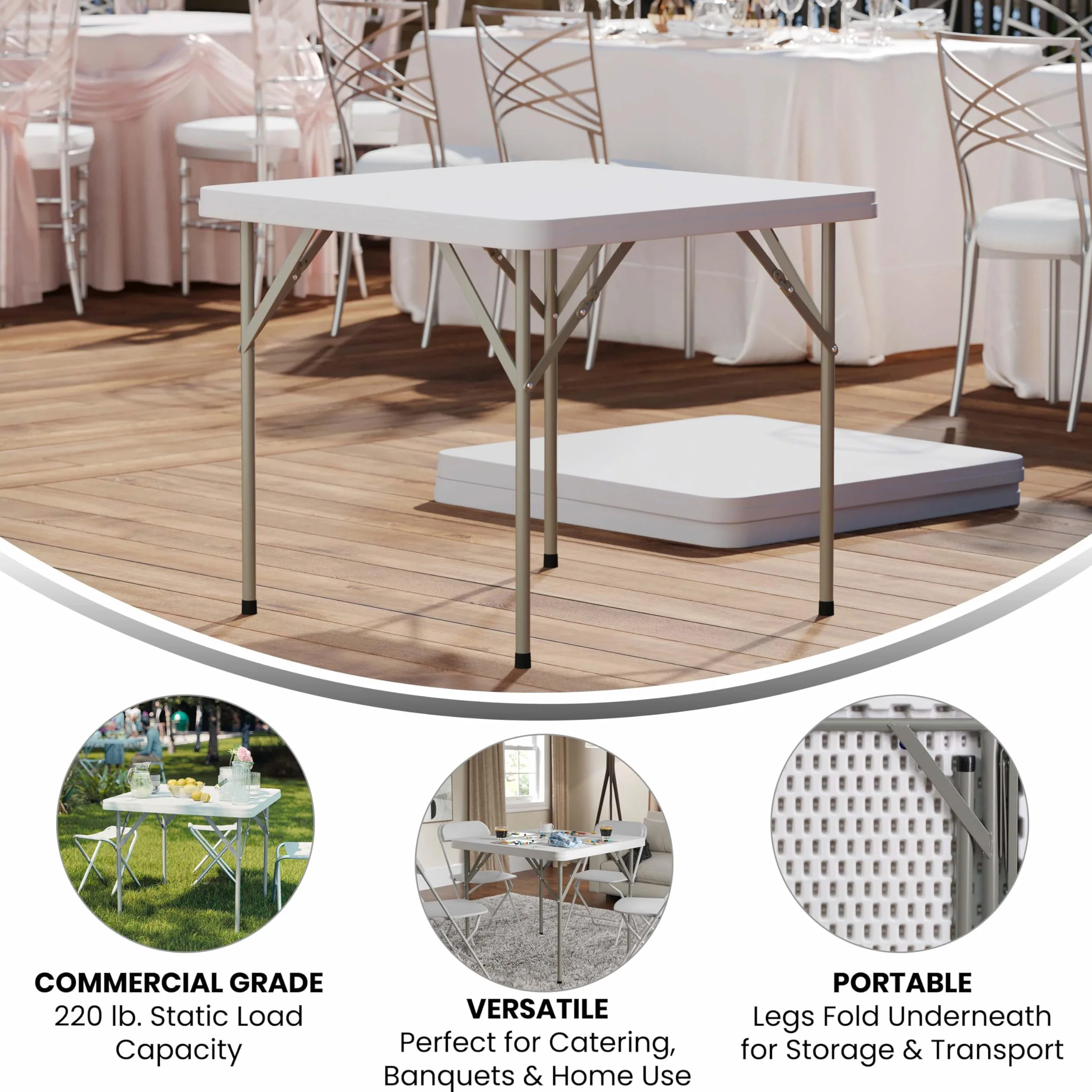 Flash Muebles 34 "Cuadrado Granito Mesa Plegable de plástico de Color Blanco