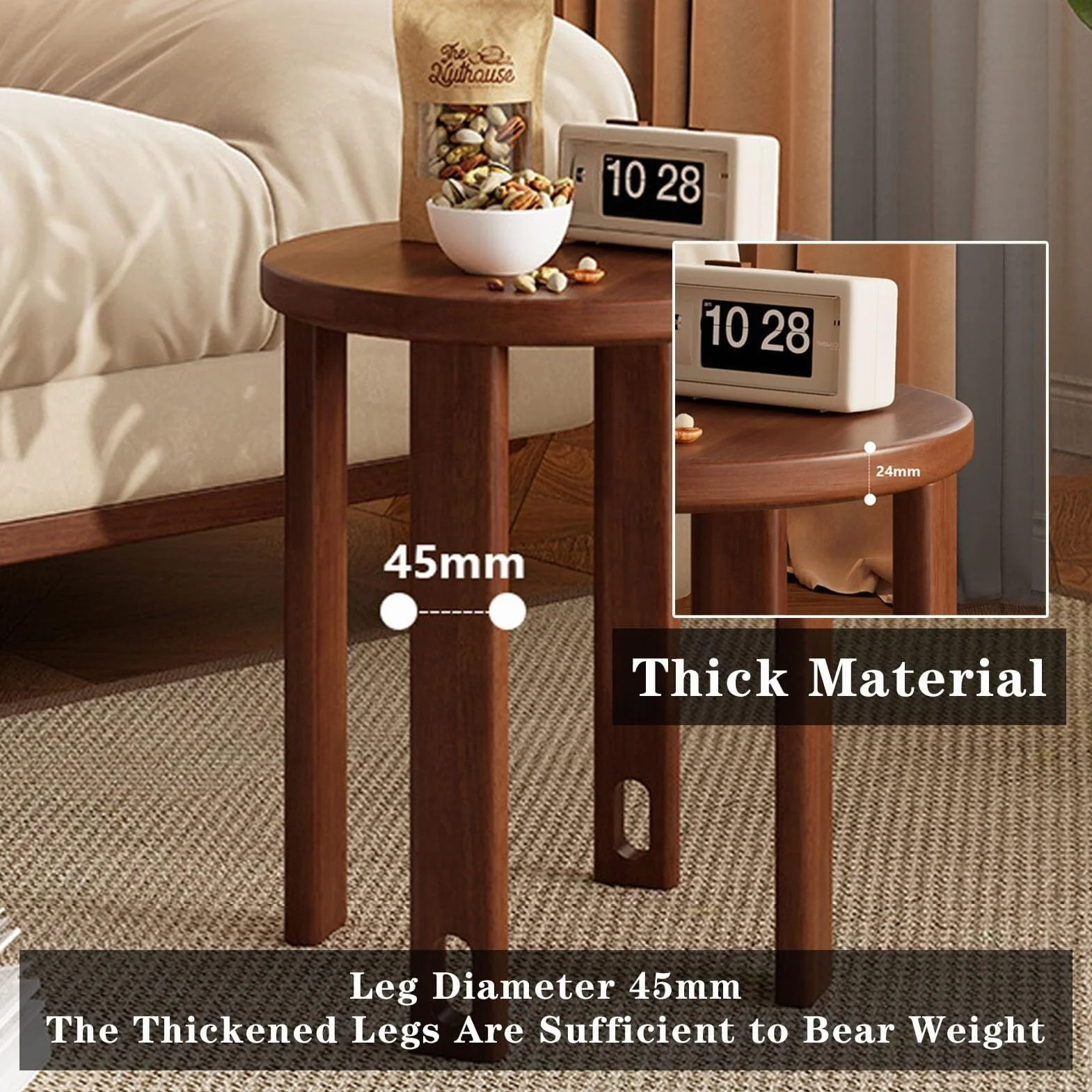Juego de 4 taburetes apilables de madera, diseño apilable, taburetes de madera pequeños para ocio, combinación apilable, taburete apilable multifuncional para sala de estar, entrada, comedor (nogal)