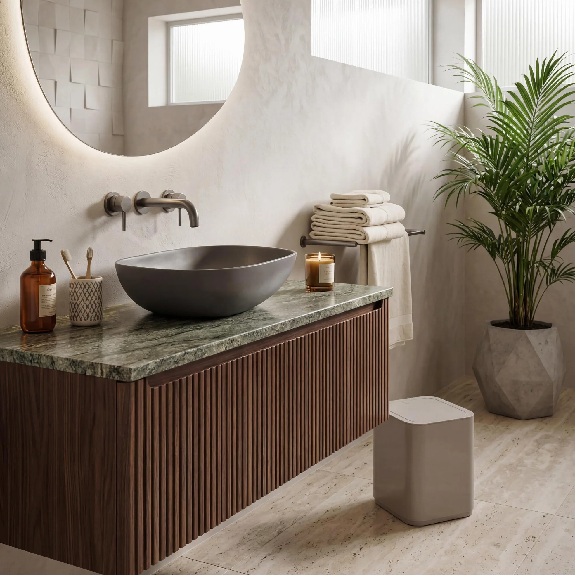 Gedy Seventy Papelera Basura Baño Cuadrada 8L Tapa Resinas Termoplásticas Beige 20x20x24,6 cm