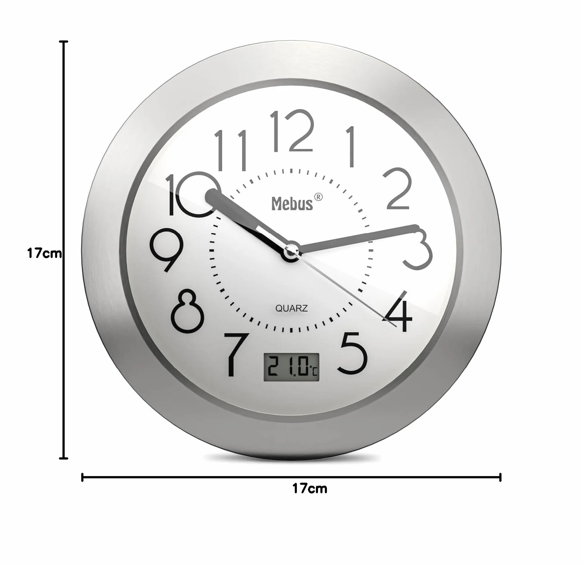 Reloj de baño de Cuarzo con Pantalla Digital, Marco de Aluminio, Blanco