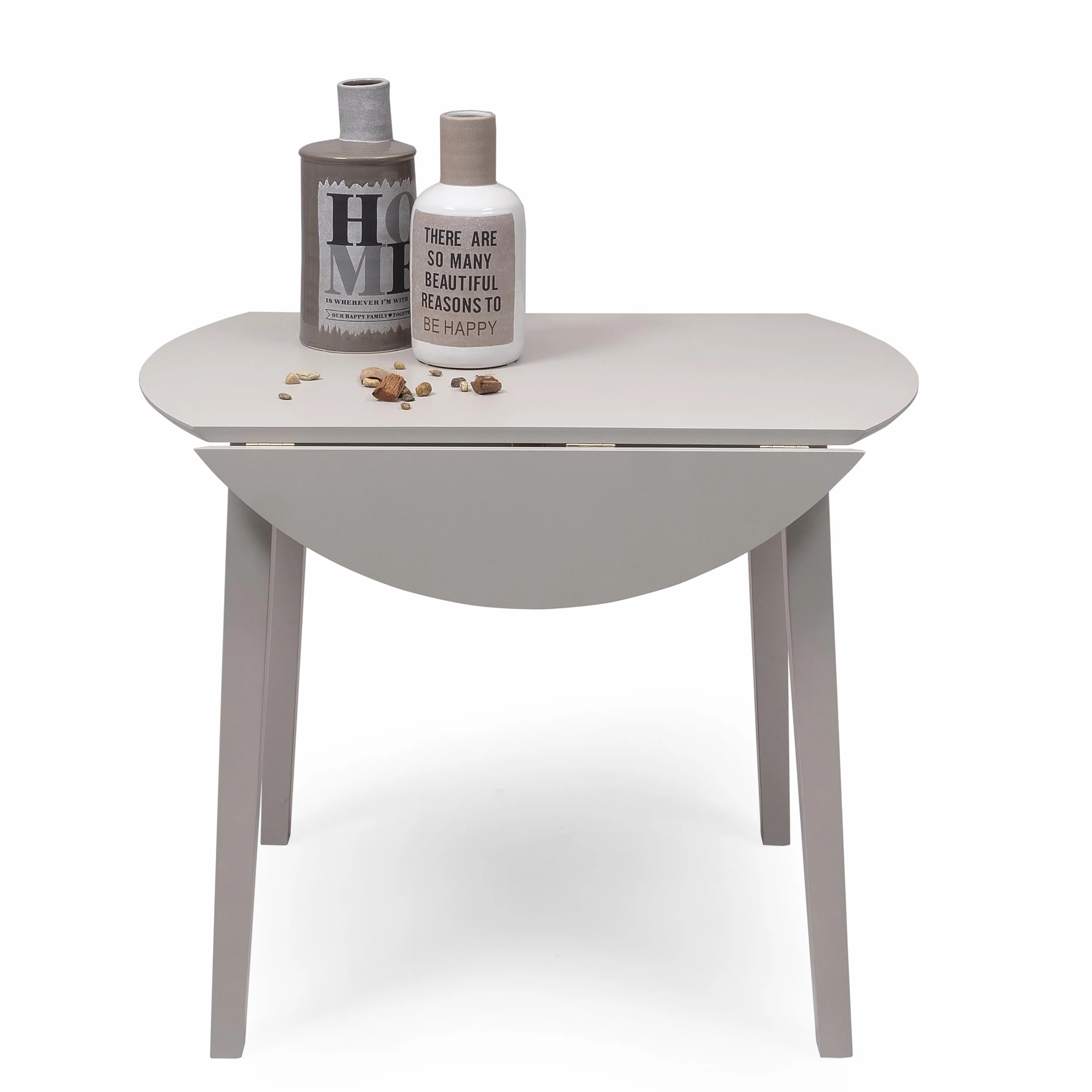 Homely - Conjunto de Comedor Dallas Grey | Mesa de Cocina Redonda Extensible de 90 cm (17,5/55 / 17,5) cm. | Mesa con 2 alas abatibles | 2 sillas de Cocina/Comedor de Madera Lacado en Gris