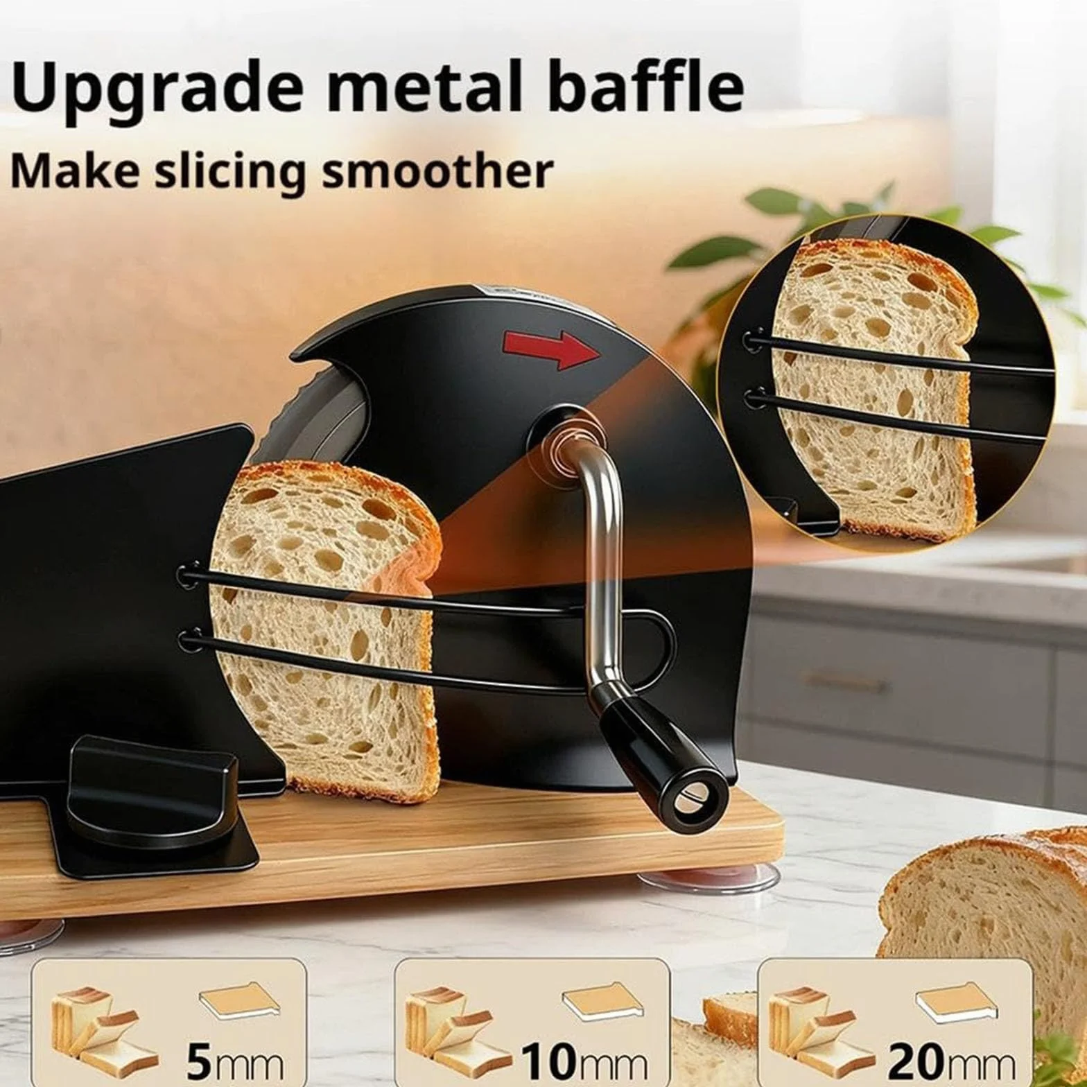 Cortador de pan, cortadores ajustables de acero inoxidable para masa madre, tostadas y pasteles. Herramienta de cocina esencial para rebanadas perfectas, diseño de manivela