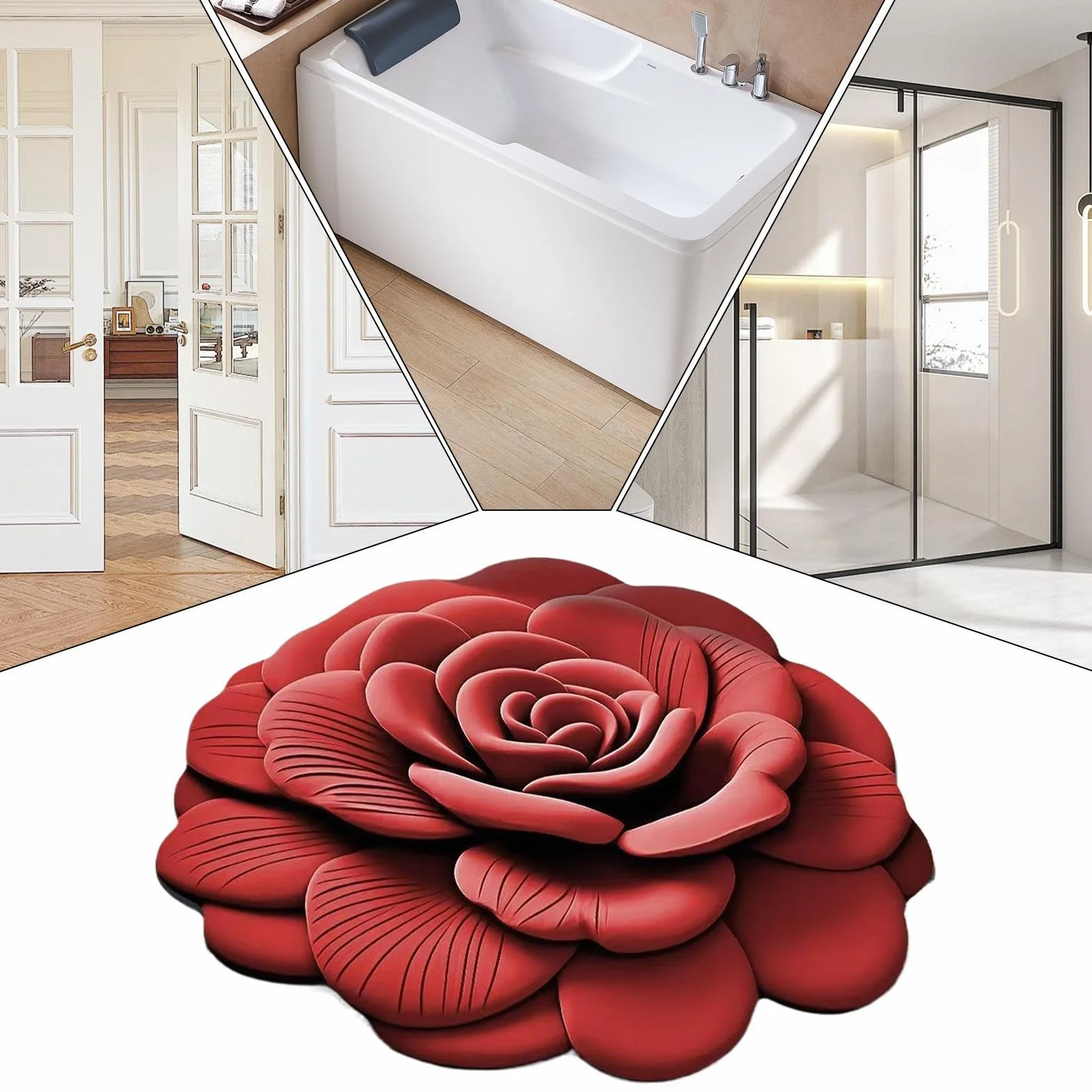 Alfombra De Baño Antideslizante De Felpa Suave Estampado Floral 3D | Tapete Multiusos para Entradas Pasillos y Salón