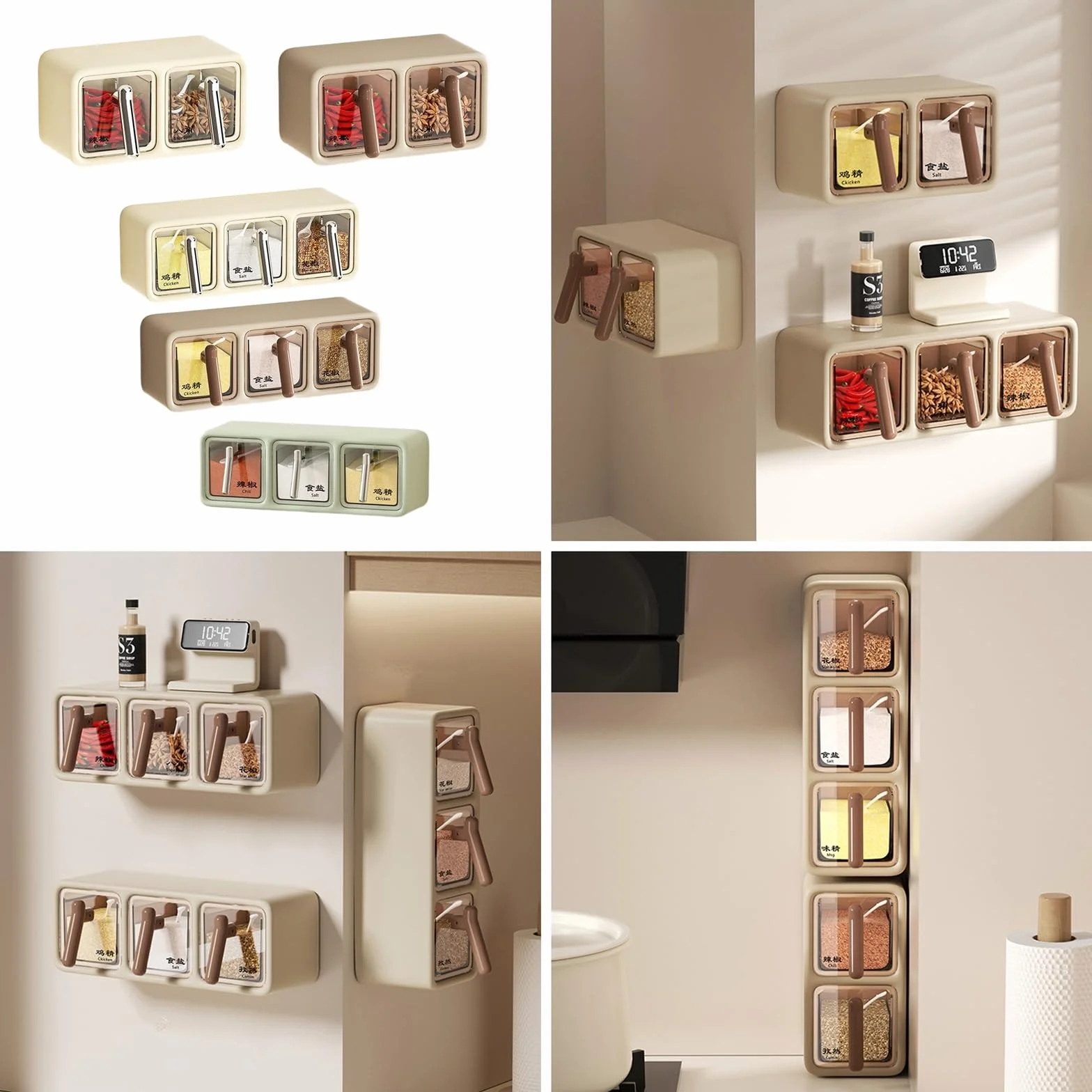 Dispensador de especias montado en la pared, estante de especias de cocina resistente con cucharas para entusiastas de la cocina, perfecto para condimentos y condimentos