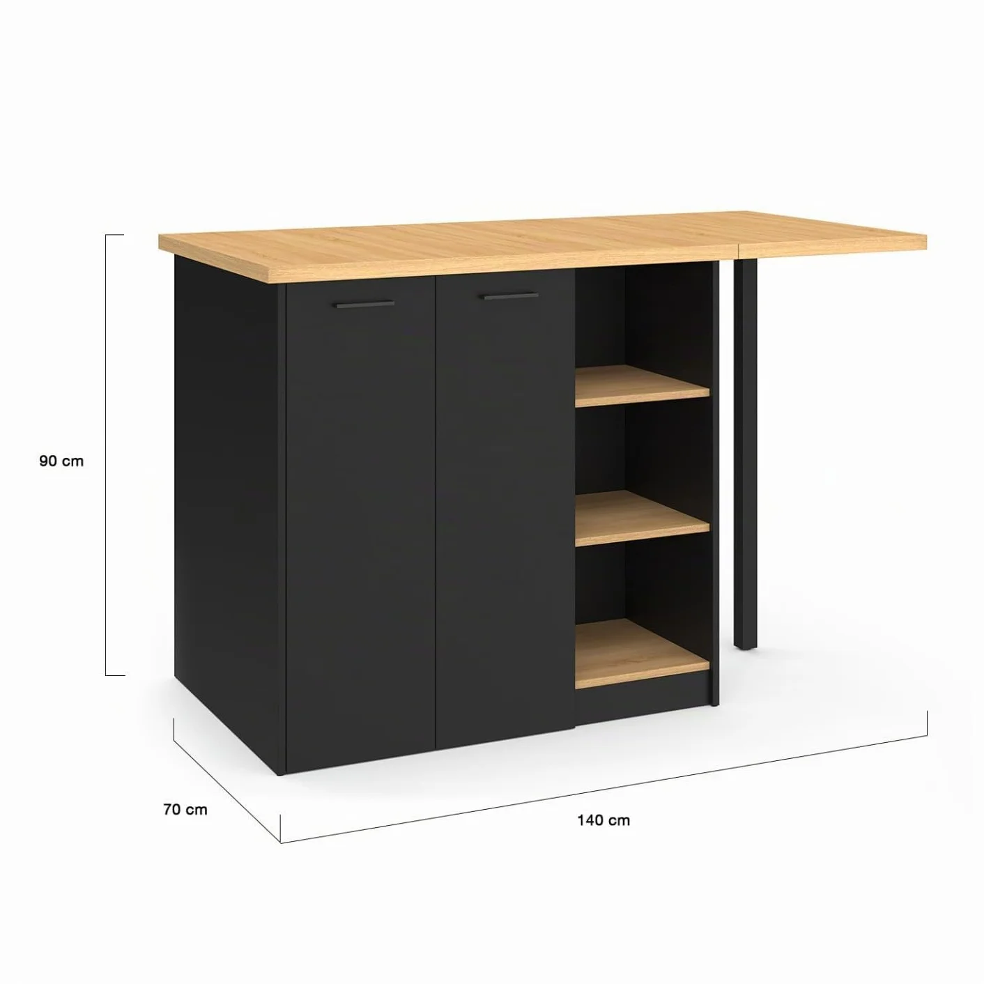 IDMarket – Ilot Central Cesar 140 cm madera negra con encimera de haya