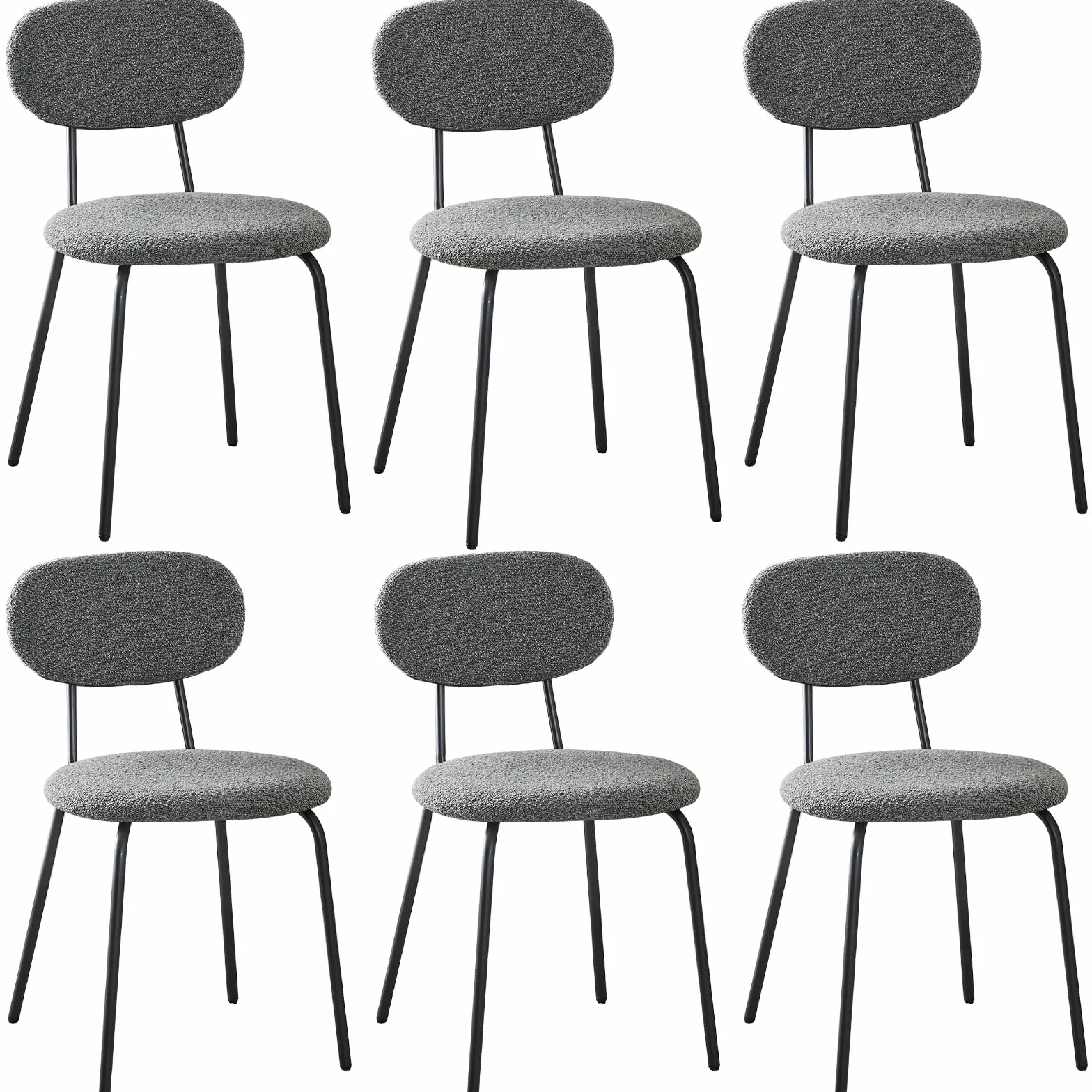 WAFTING Sillas de Comedor Pack de 6, Sillas de Cocina Apilables con Tapizado de Tela Teddy y Patas de Metal, Adecuadas para Salón, Cocinas, Salas de Estar, Dormitorios-Gris Oscuro