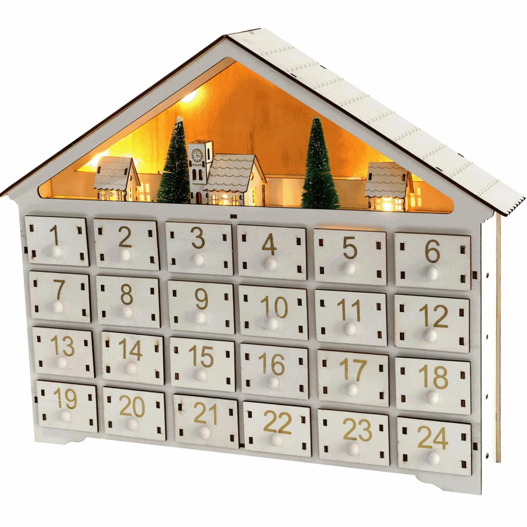 Calendario de Adviento de madera con 24 cajones y luces LED - Calendario de cuenta regresiva de Navidad vacío y reutilizable para llenar usted mismo (sin batería) - Adviento de bricolaje