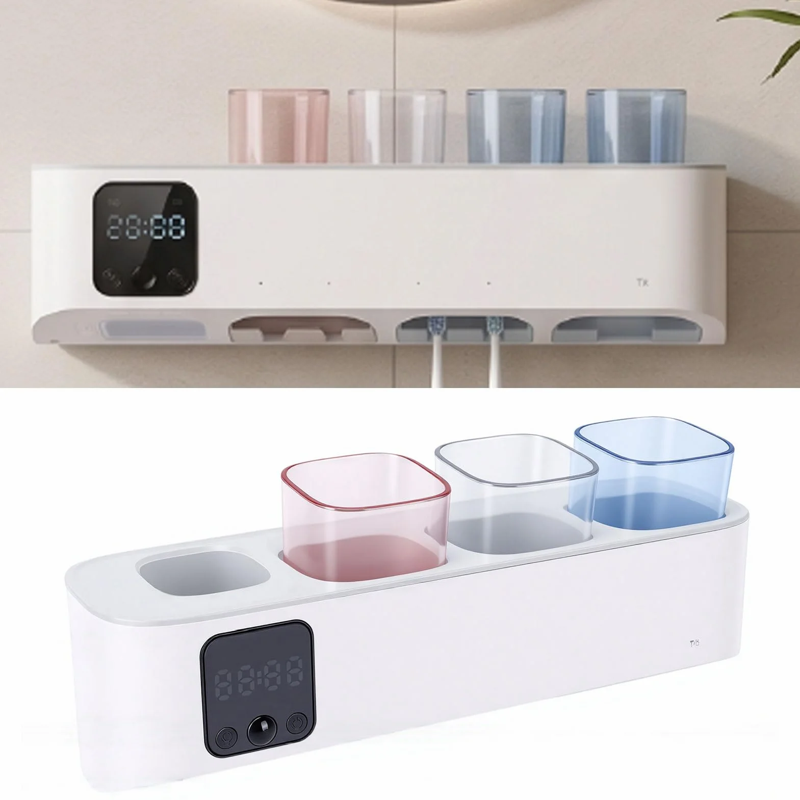 Goshyda Soportes para Cepillos de Dientes para Baño, Desinfectante Inteligente para Cepillos de Dientes y Soporte con Ventilador Integrado de Secado Rápido, Montado en la Pared con 3