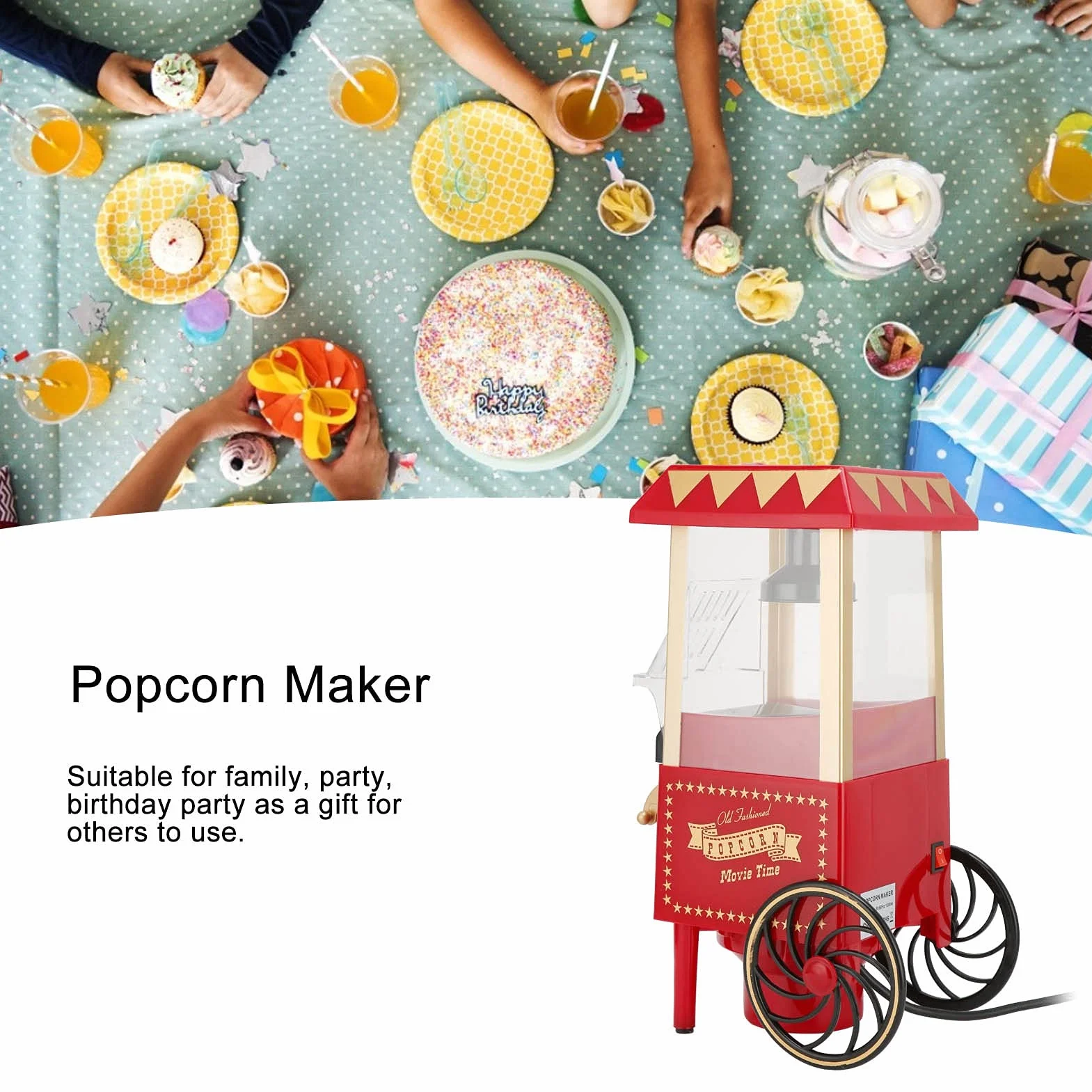 Máquina de palomitas maíz el hogar 1200 W máquina automática para hacer palomitas de maíz antiadherente suministros para cine restaurante fiesta regalo boda(Fabricante de palomitas de maíz)