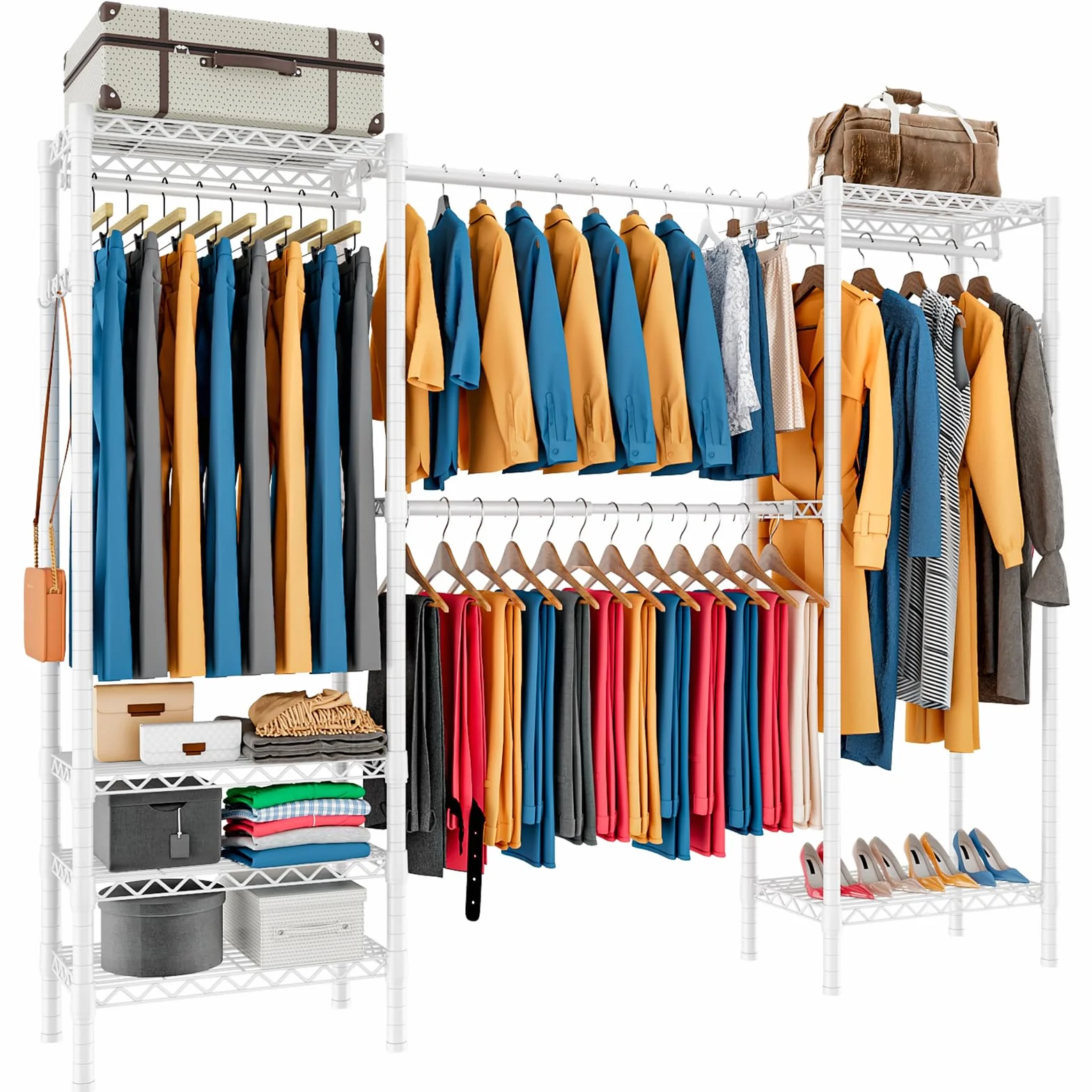 Burro ropa retráctil: perchero de metal ajustable de 6 niveles con 4 varillas para colgar - Fácil de montar para un estilo sin esfuerzo(Blanco)