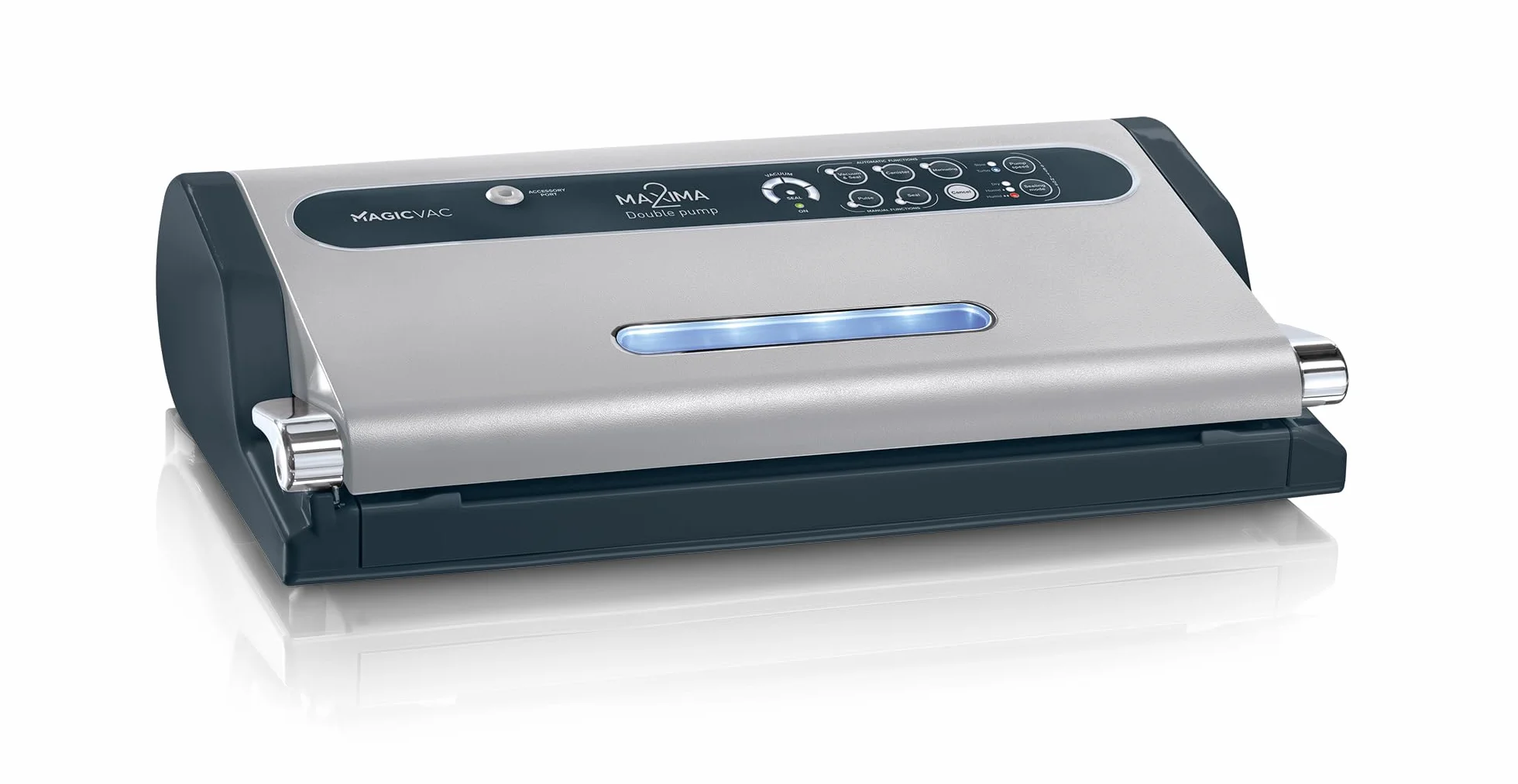 Magic Vac Maxima 2, Máquina Envasadora al Vacío Multifunción para Bolsas al Vacío, Sellado Profesional para Cocinar, Marinar, Sistema Patentado Hecha en Italia, Color Plateado Negro