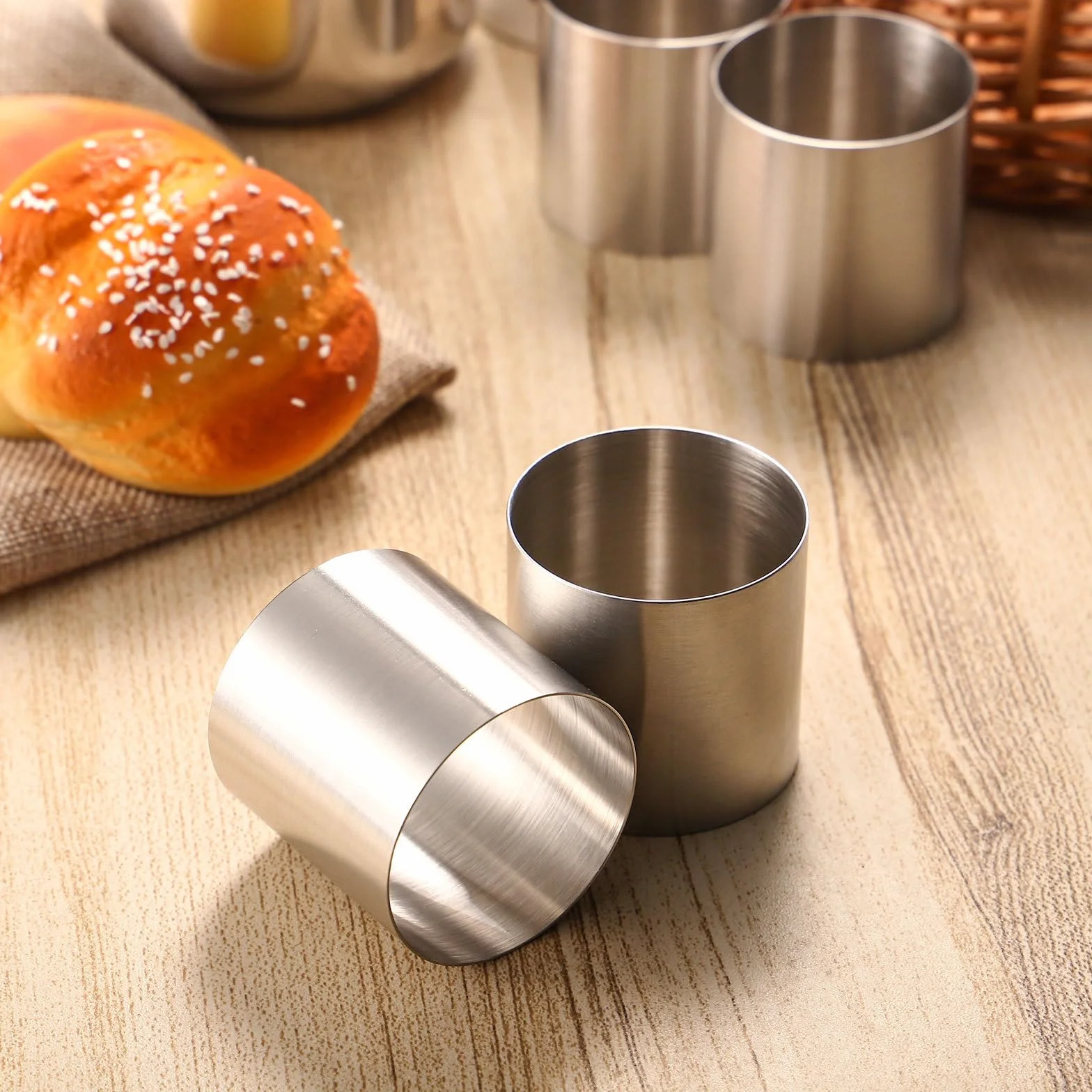 UKCOCO 8 Moldes Redondos de Acero Inoxidable para Hornear, Molde para Postres y Mousse, Set DIY para Repostería y Cocina Familiar