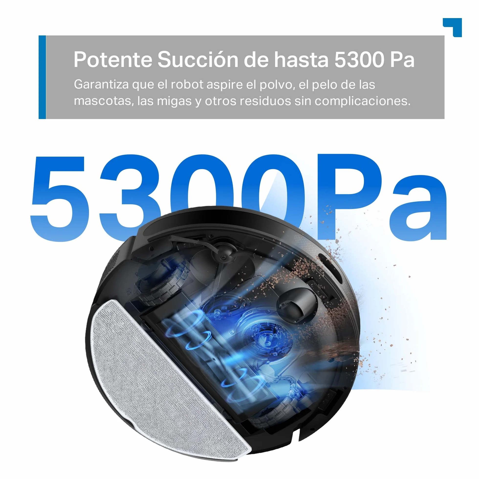 Tapo RV20 MAX White-Robot Aspirador, 4 en 1, 5300Pa, navegación LiDAR | 5300 Pa de Succión. Navegación Láser LiDAR. Fregado 4 en 1. Control App Tapo. Control Voz Alexa/Google.