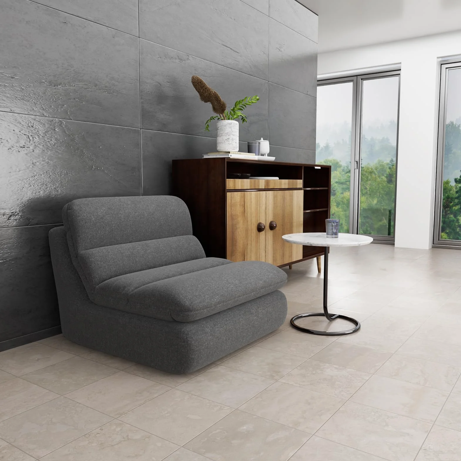 Puf Sofá de Suelo, Silla de Suelo con Respaldo, Sofá Perezoso de Compresión de Una Pieza Relleno de Espuma, Cómodo Sofá de Suelo para Salón Dormitorio (Gris)