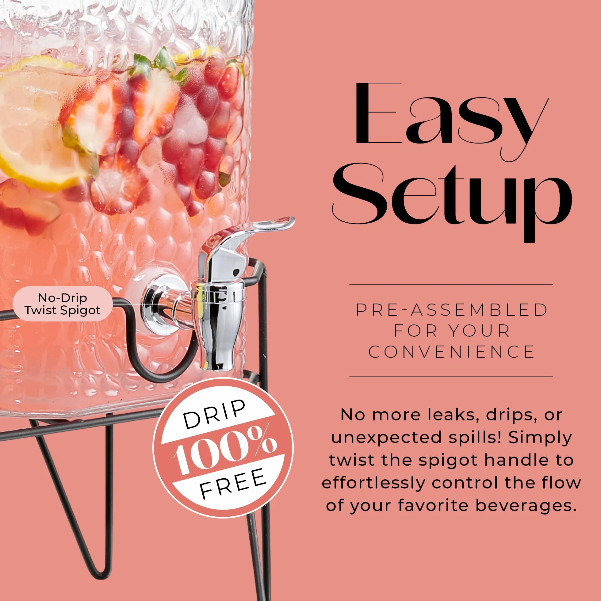 Style Setter 210266-RB 1.5 galones cada vaso dispensador de bebidas con soporte de metal (juego de 2), transparente