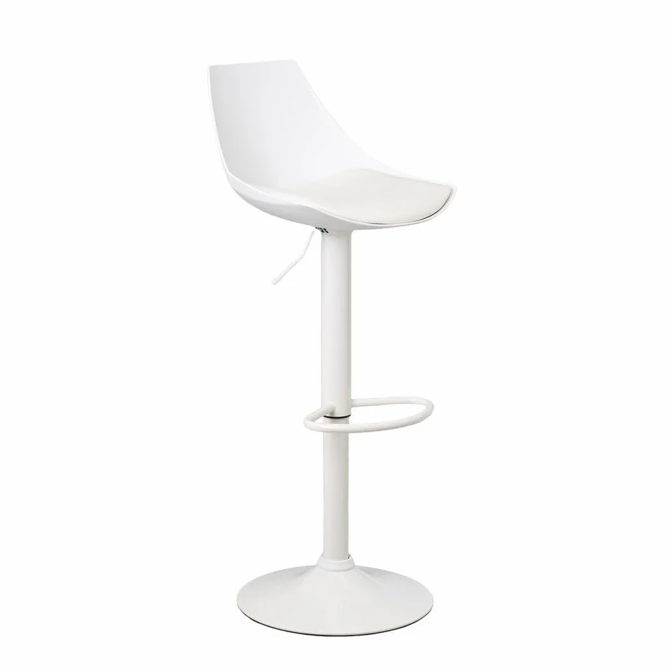 Taburete alto de cocina regulable en altura blanco con respaldo alto | Asiento acolchado y tapizado en poliel. Respaldo alto rígido. Altura ajustable de 83 a 104 cm. Resiste hasta 120 kg