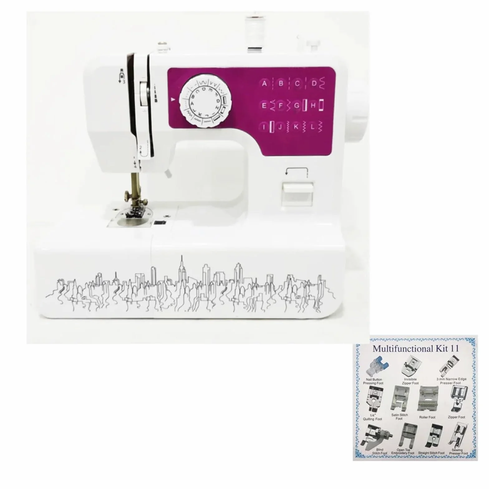 Máquina De Coser Eléctrica 12 Puntadas, Mini Pedal Portátil Con Luz Nocturna For El Hogar, Kit Dos Hilos For Potente Silenciosa Y Estable(Purple with foot)